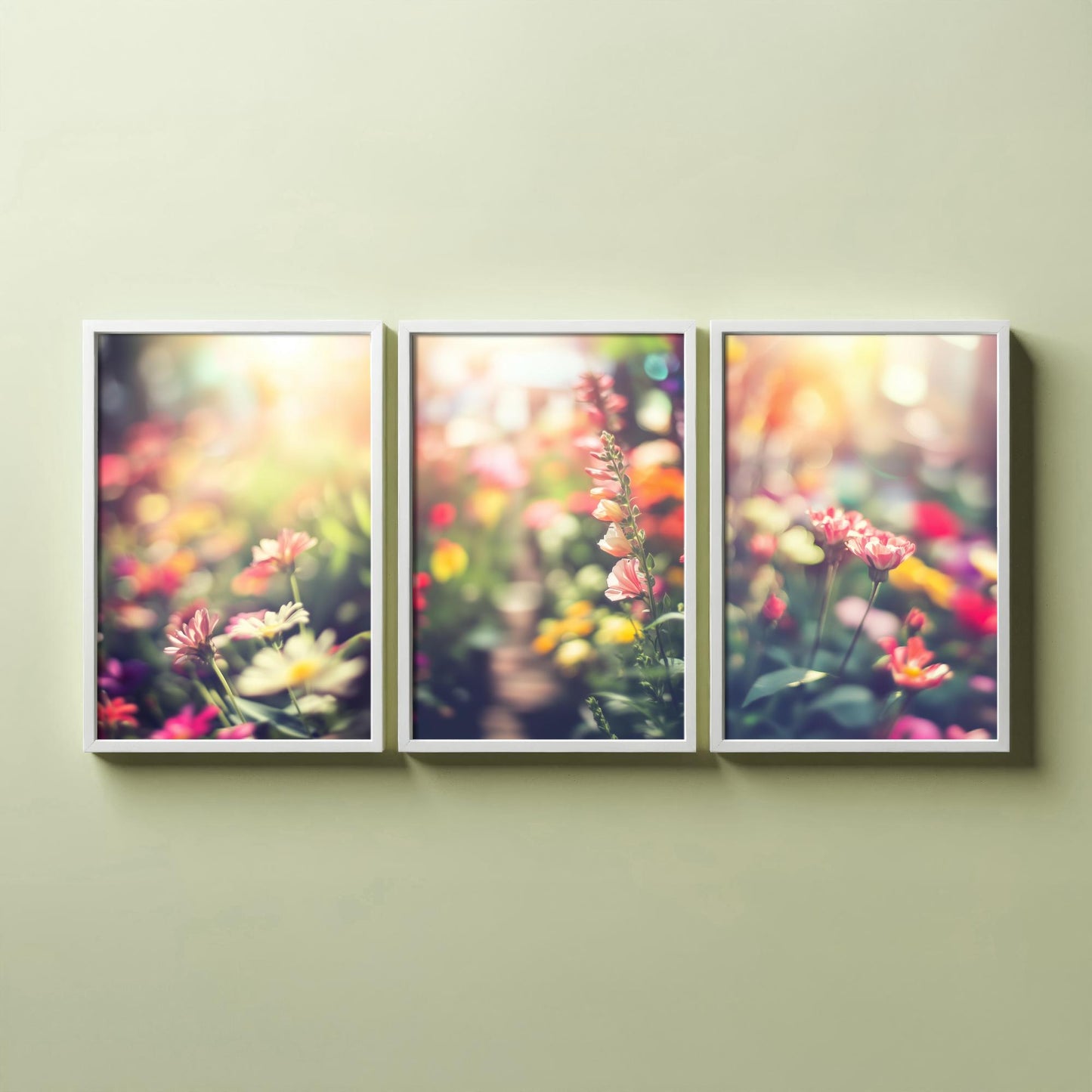 Flower Garden Set of Three Art Prints - Dreamy Soft Focus Photo Posters - Pastel Floral Photography Bokeh Wall Decor Gift