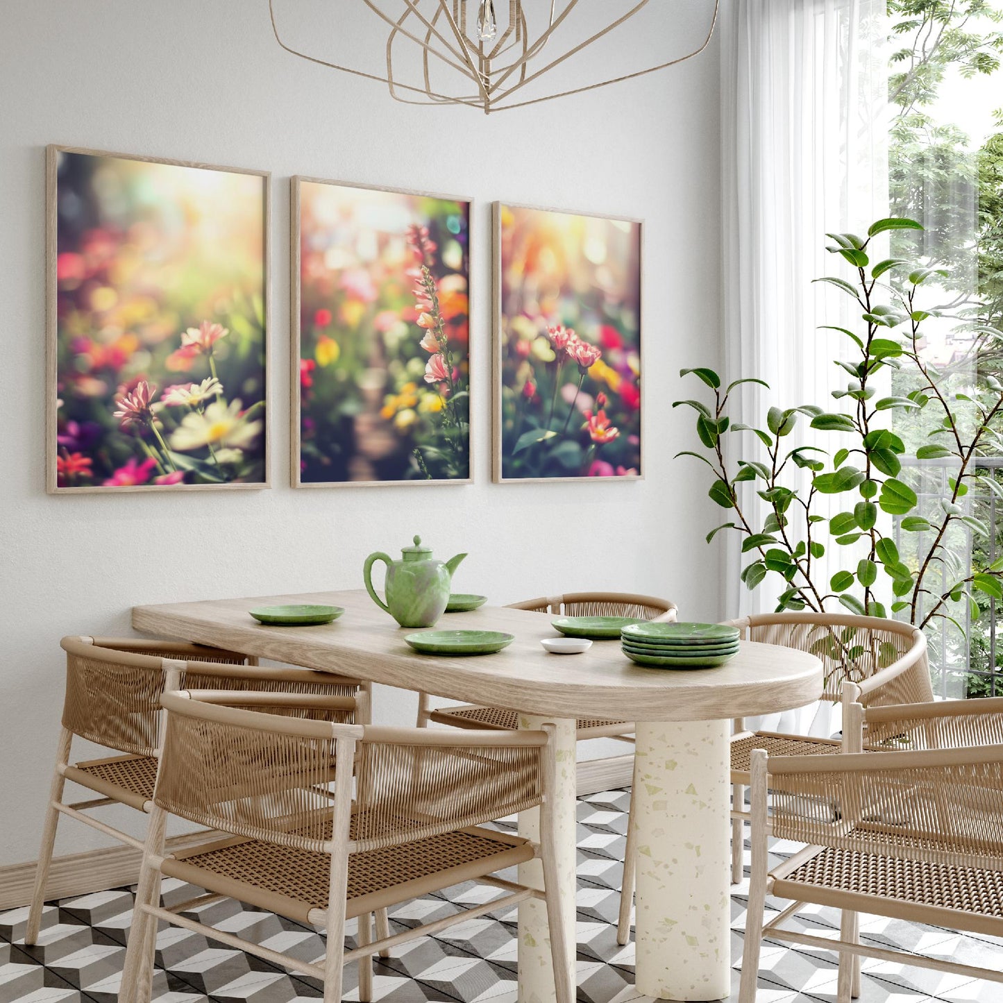Flower Garden Set of Three Art Prints - Dreamy Soft Focus Photo Posters - Pastel Floral Photography Bokeh Wall Decor Gift