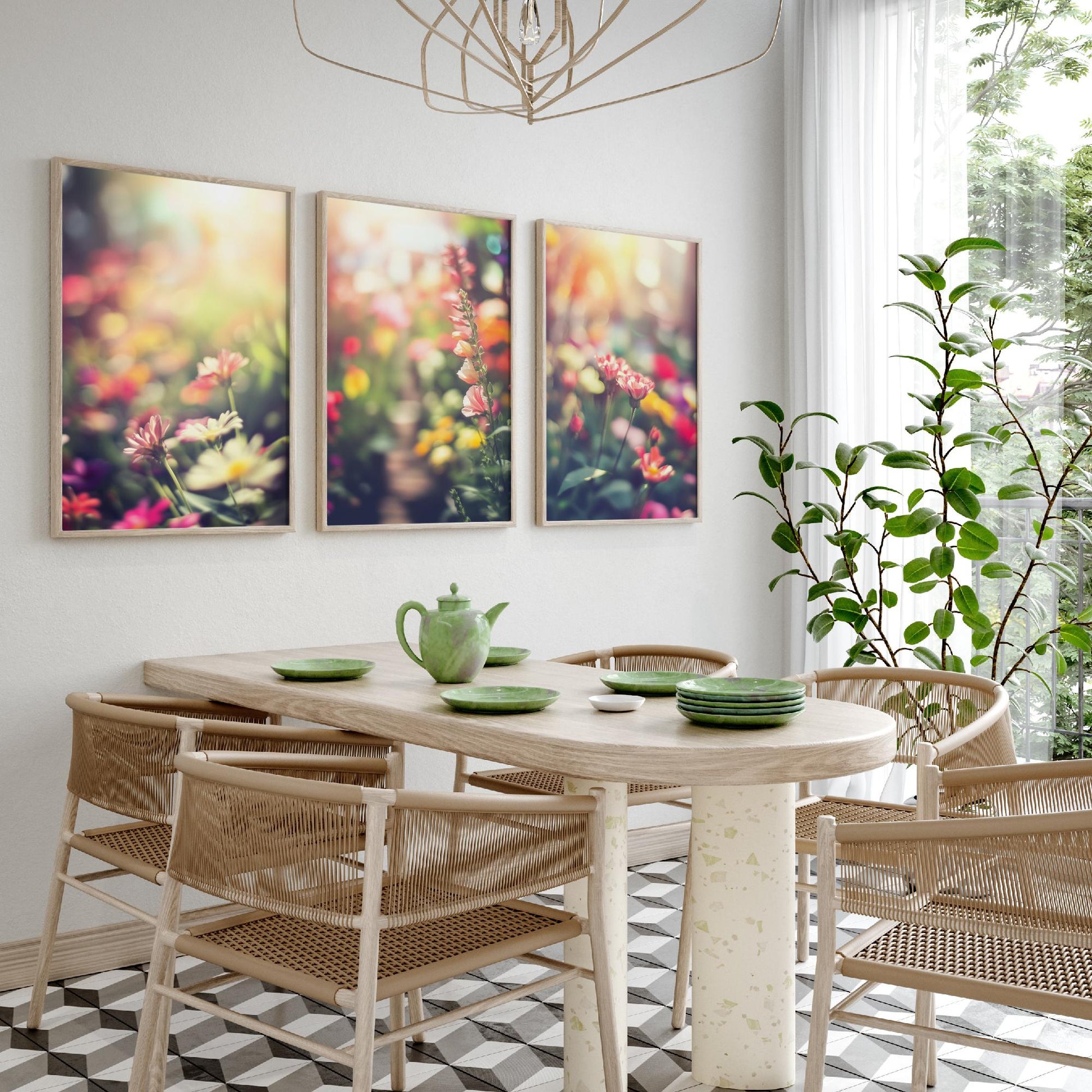 Flower Garden Set of Three Art Prints - Dreamy Soft Focus Photo Posters - Pastel Floral Photography Bokeh Wall Decor Gift