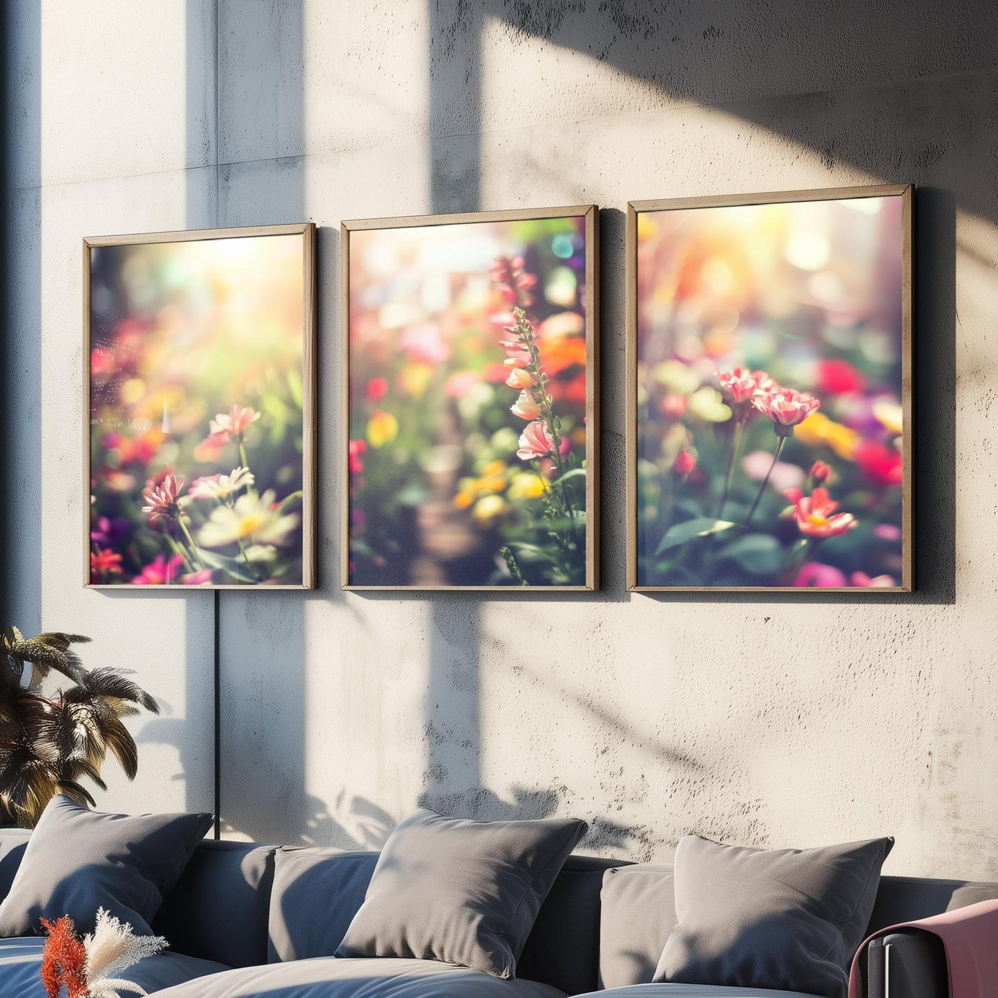 Flower Garden Set of Three Art Prints - Dreamy Soft Focus Photo Posters - Pastel Floral Photography Bokeh Wall Decor Gift