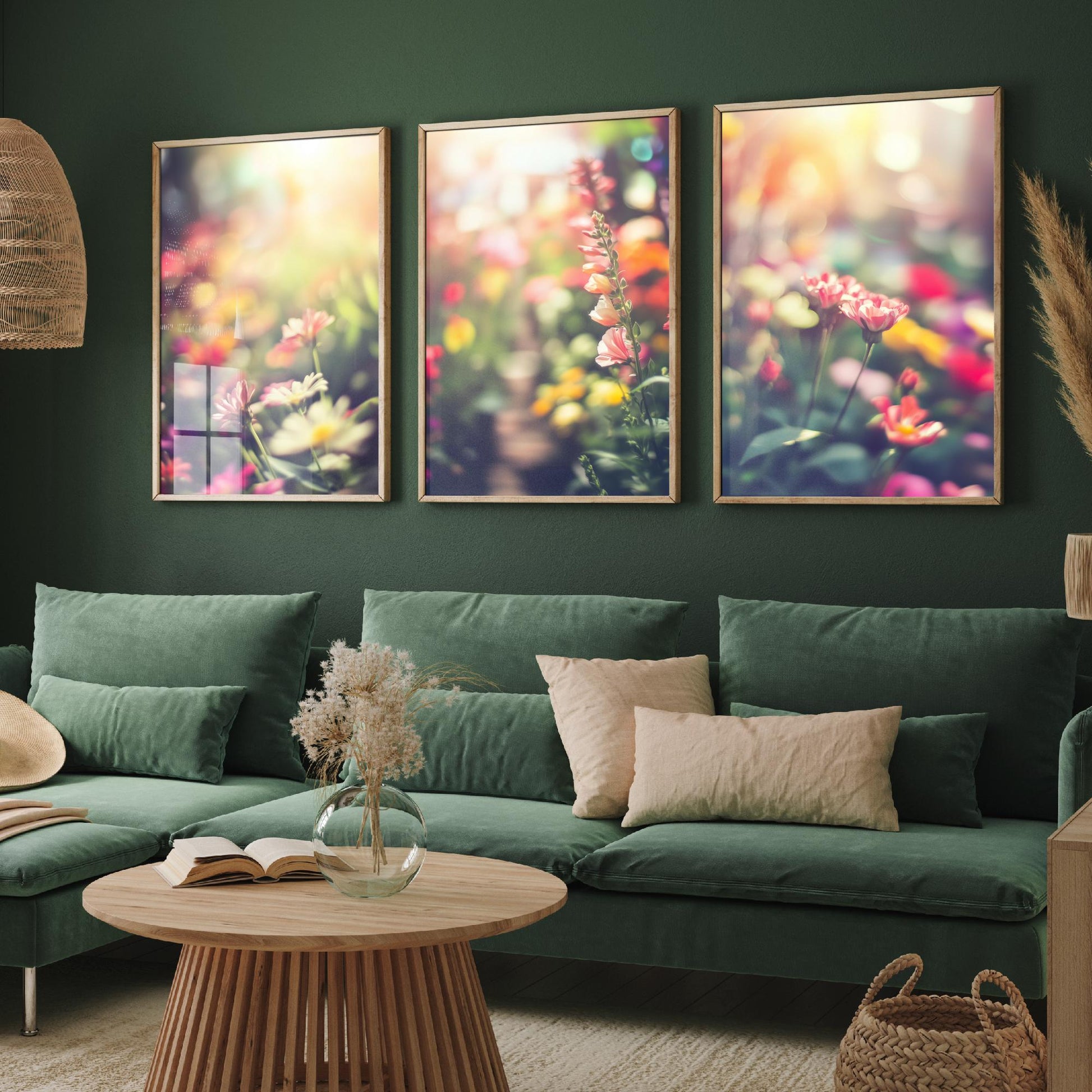 Flower Garden Set of Three Art Prints - Dreamy Soft Focus Photo Posters - Pastel Floral Photography Bokeh Wall Decor Gift