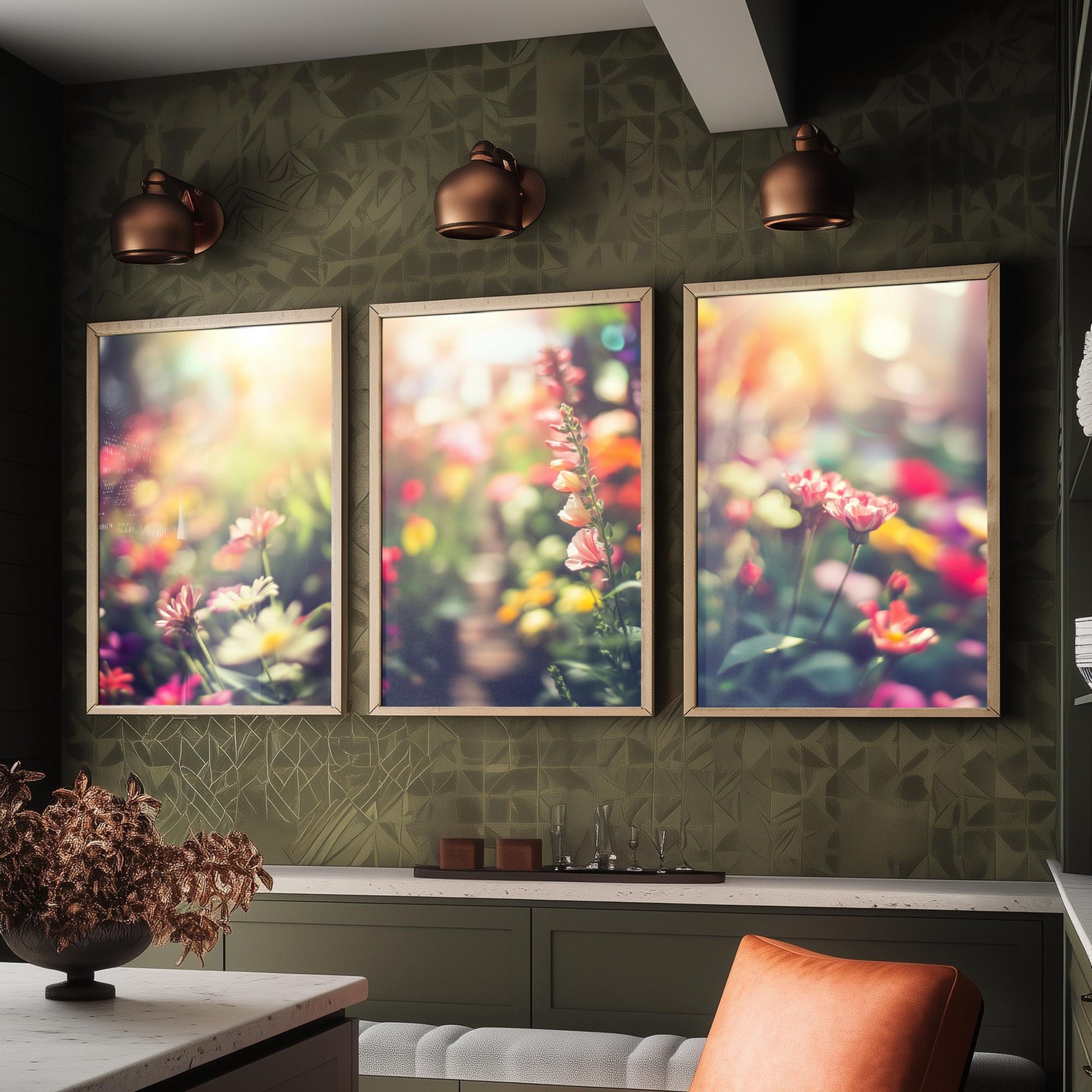 Flower Garden Set of Three Art Prints - Dreamy Soft Focus Photo Posters - Pastel Floral Photography Bokeh Wall Decor Gift
