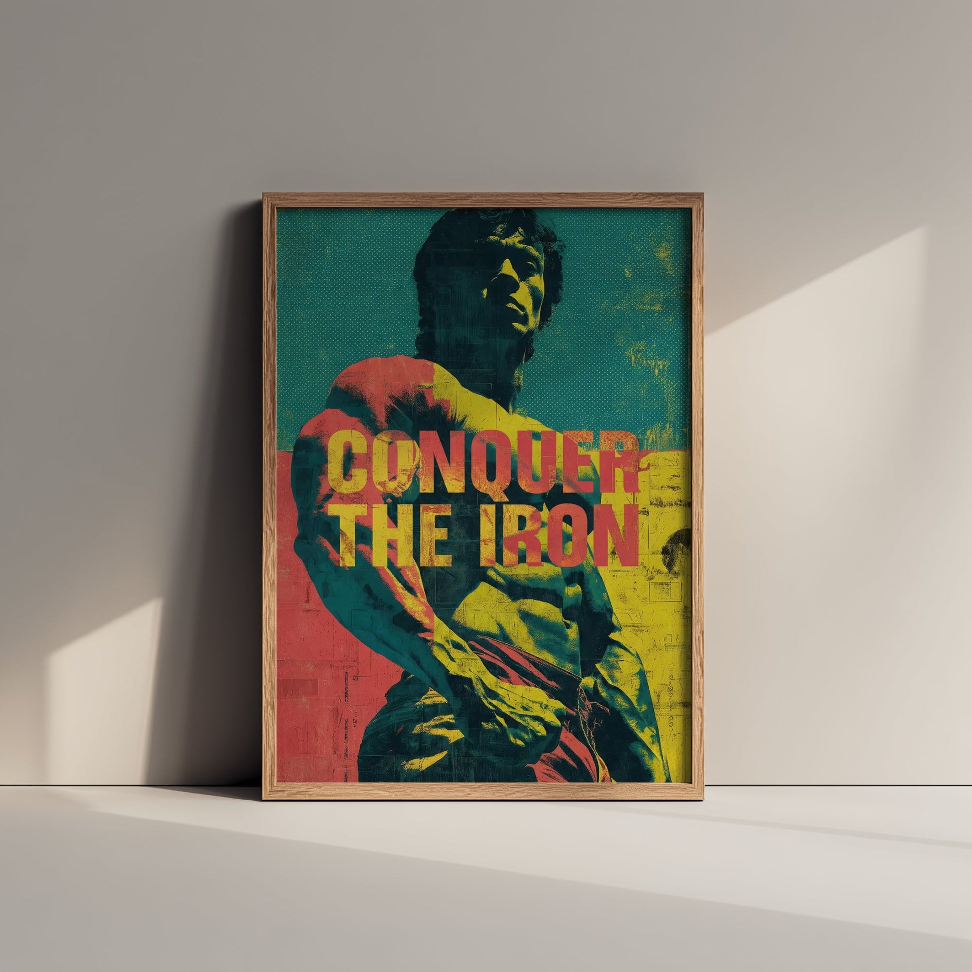 Conquer The Iron Gym Art Print - Bodybuilding Motivational Poster - Pop Art Fitness Illustration - Weightlifting Quote 1/3