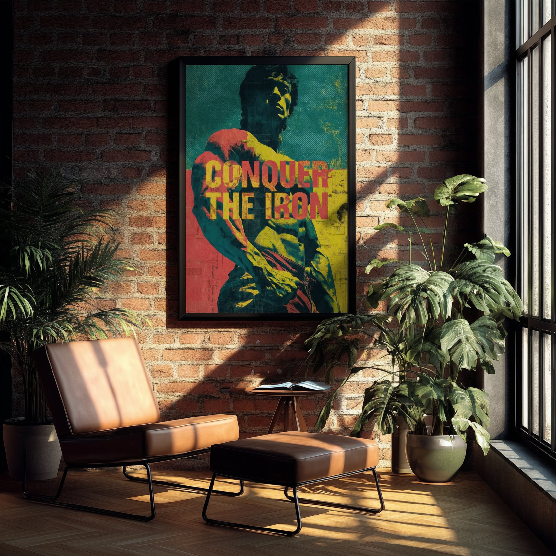Conquer The Iron Gym Art Print - Bodybuilding Motivational Poster - Pop Art Fitness Illustration - Weightlifting Quote 1/3