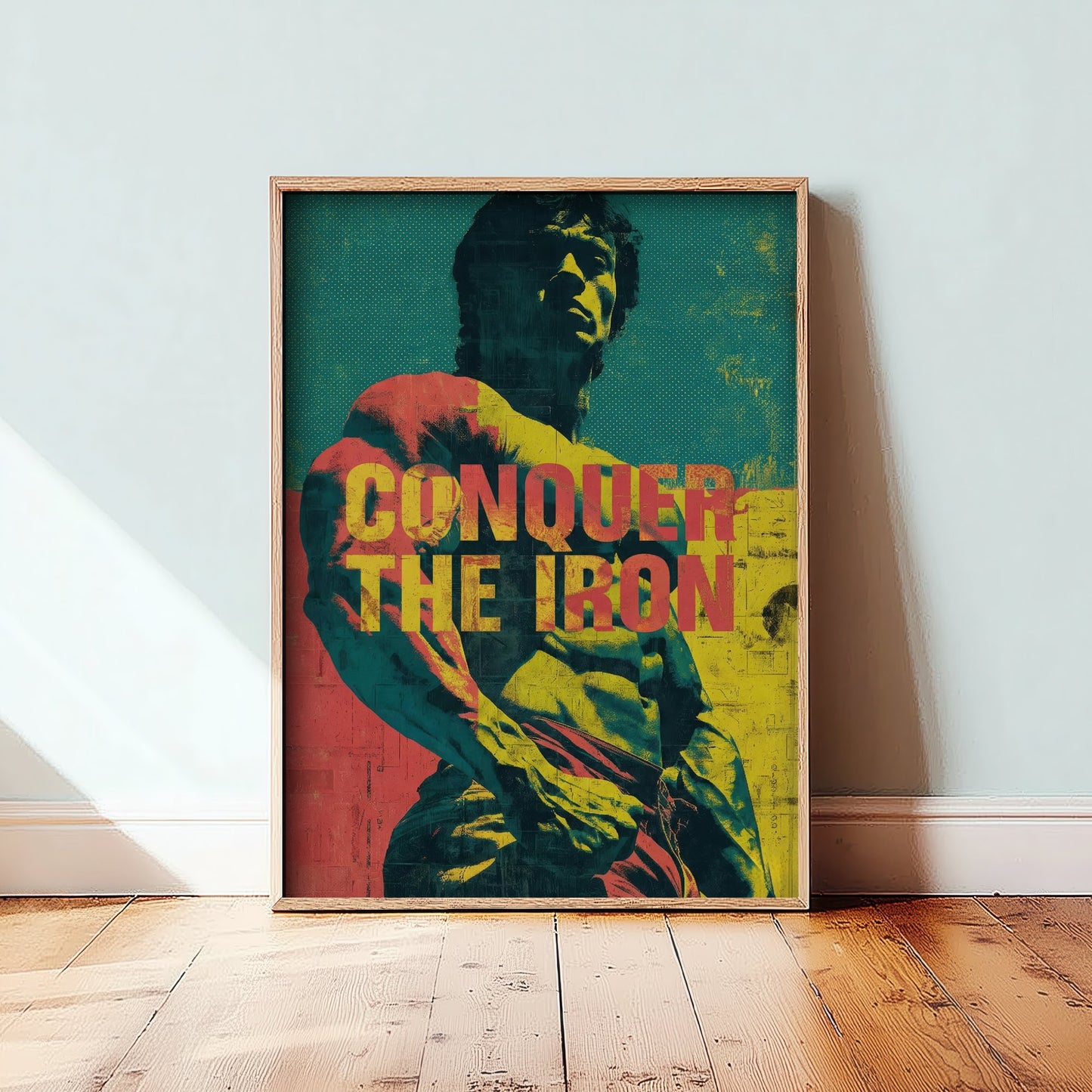 Conquer The Iron Gym Art Print - Bodybuilding Motivational Poster - Pop Art Fitness Illustration - Weightlifting Quote 1/3