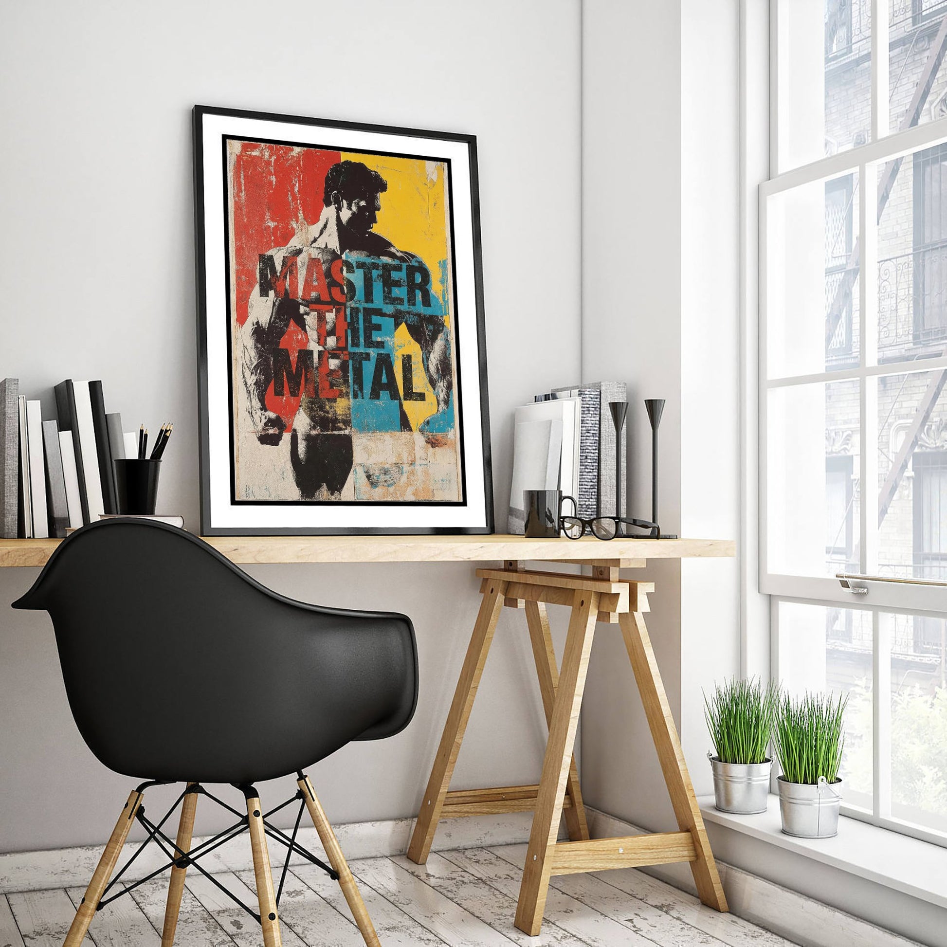 Master The Metal Gym Art Print - Bodybuilding Motivational Poster - Retro Fitness Illustration - Weightlifting Quote 3/3