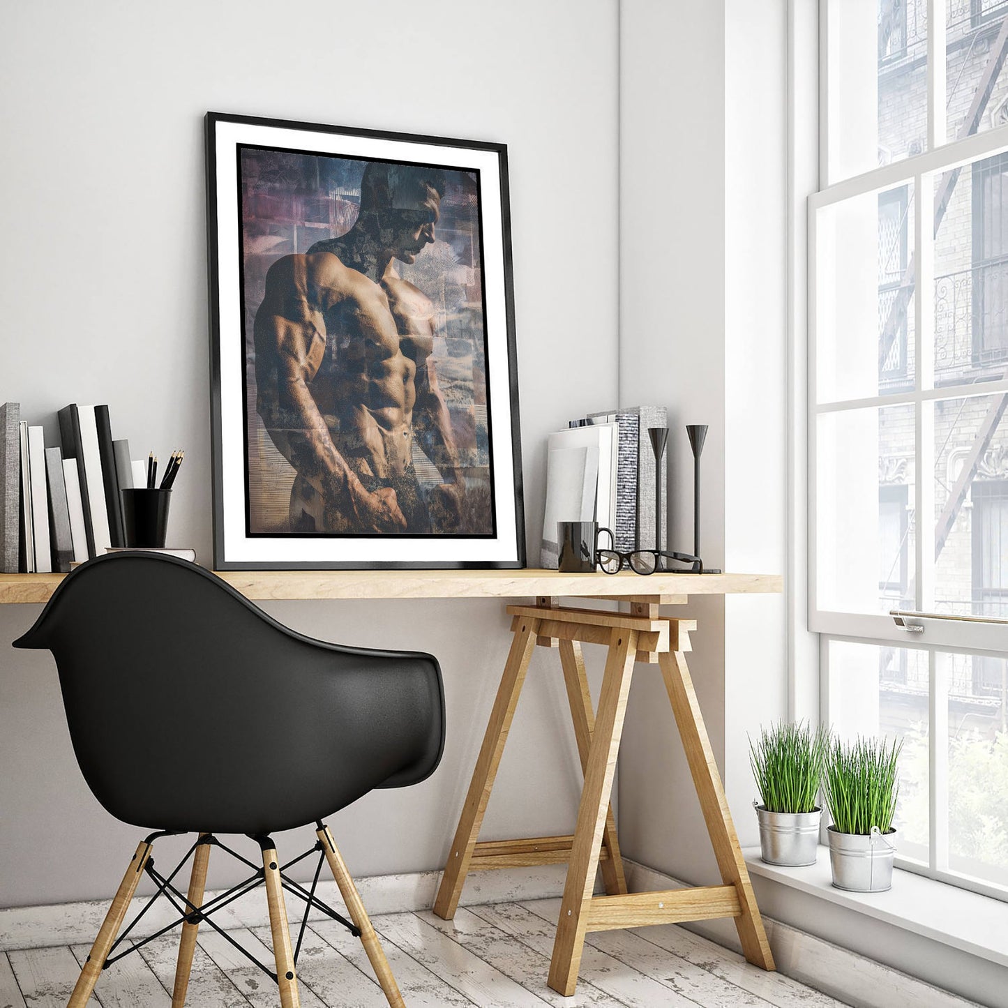Vintage Bodybuilder Art Print - Muscular Male Physique Poster - Retro Pop Art Fitness Illustration - Gym Wall Art V2 1/3