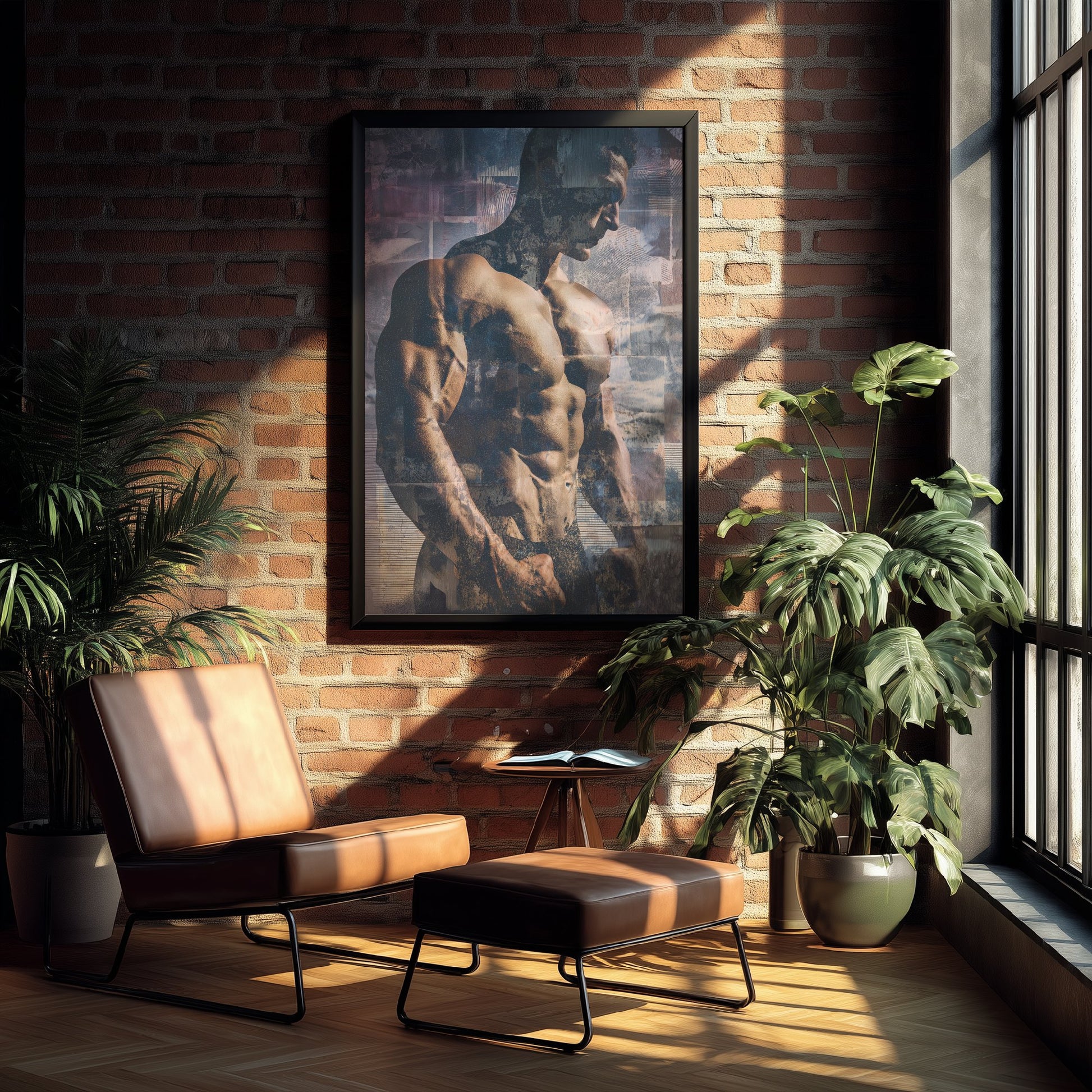 Vintage Bodybuilder Art Print - Muscular Male Physique Poster - Retro Pop Art Fitness Illustration - Gym Wall Art V2 1/3