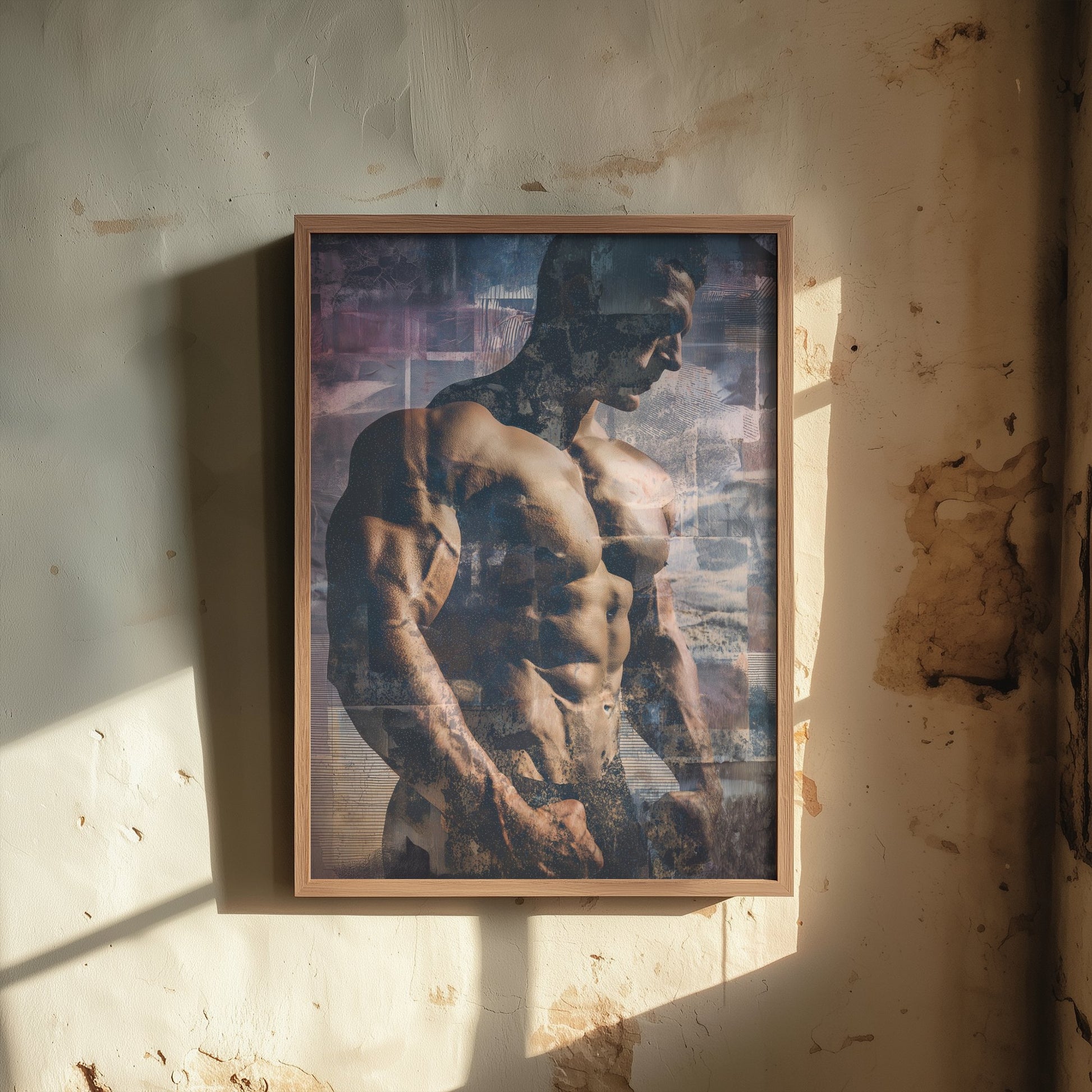 Vintage Bodybuilder Art Print - Muscular Male Physique Poster - Retro Pop Art Fitness Illustration - Gym Wall Art V2 1/3