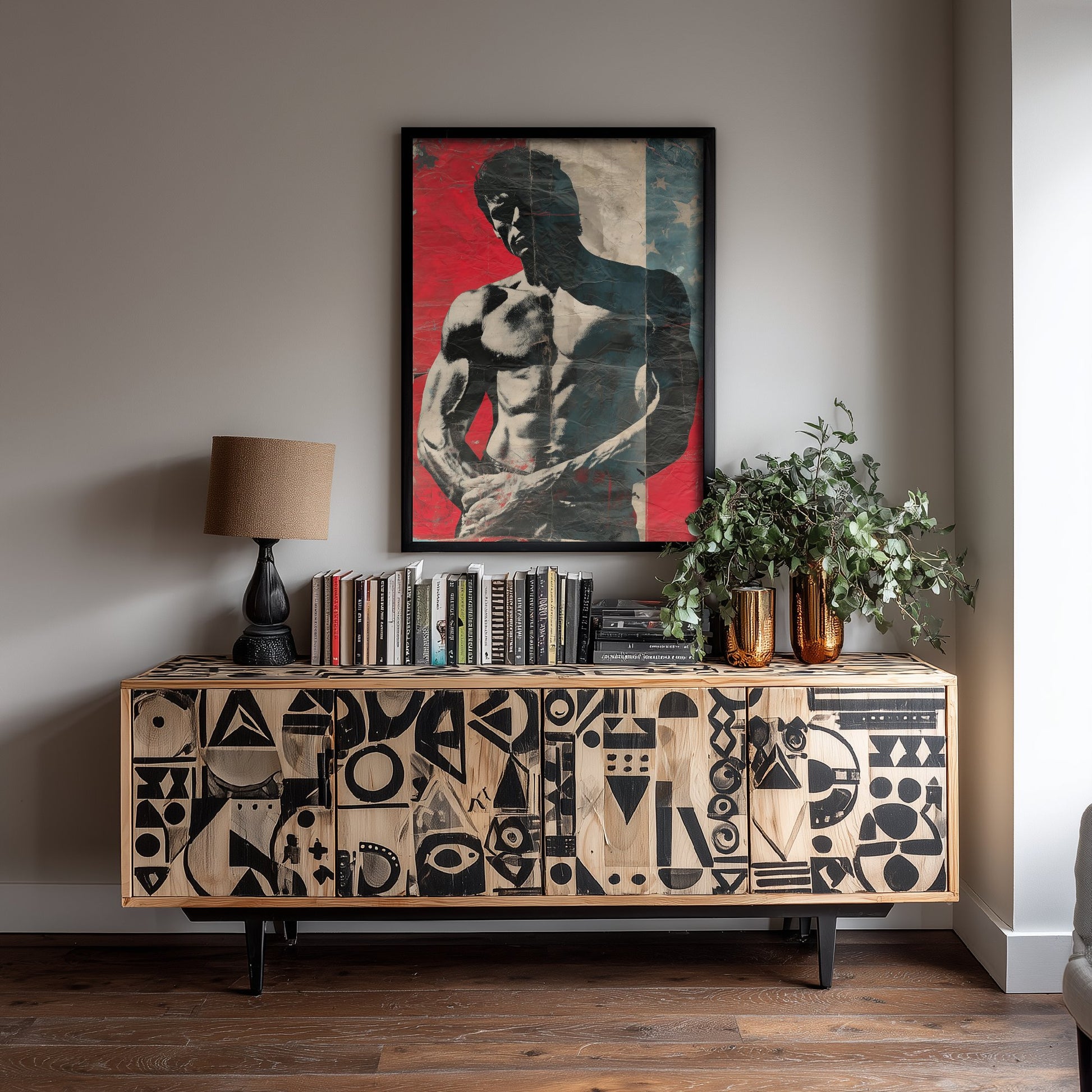 Vintage Bodybuilder Art Print - Muscular Male Physique Poster - Retro Americana Fitness Illustration - Gym Wall Art V2 2/3