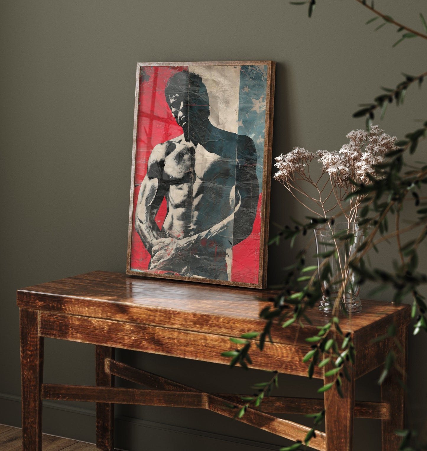 Vintage Bodybuilder Art Print - Muscular Male Physique Poster - Retro Americana Fitness Illustration - Gym Wall Art V2 2/3