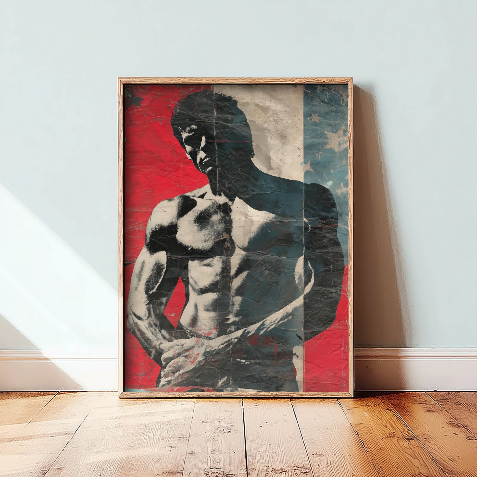 Vintage Bodybuilder Art Print - Muscular Male Physique Poster - Retro Americana Fitness Illustration - Gym Wall Art V2 2/3