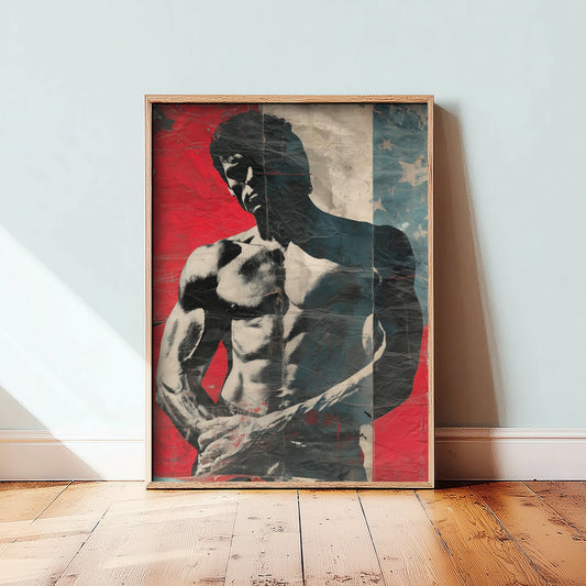 Vintage Bodybuilder Art Print - Muscular Male Physique Poster - Retro Americana Fitness Illustration - Gym Wall Art V2 2/3