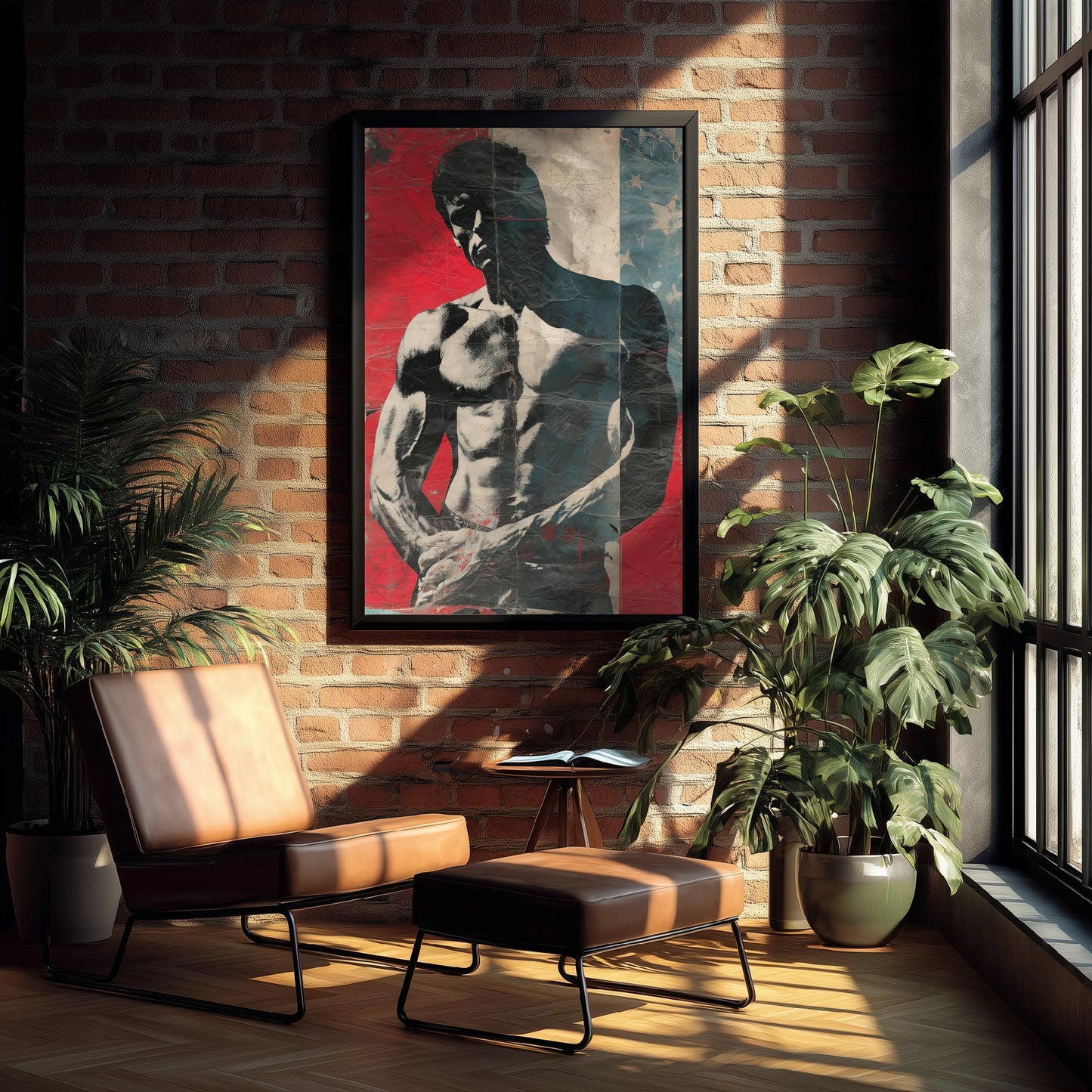 Vintage Bodybuilder Art Print - Muscular Male Physique Poster - Retro Americana Fitness Illustration - Gym Wall Art V2 2/3