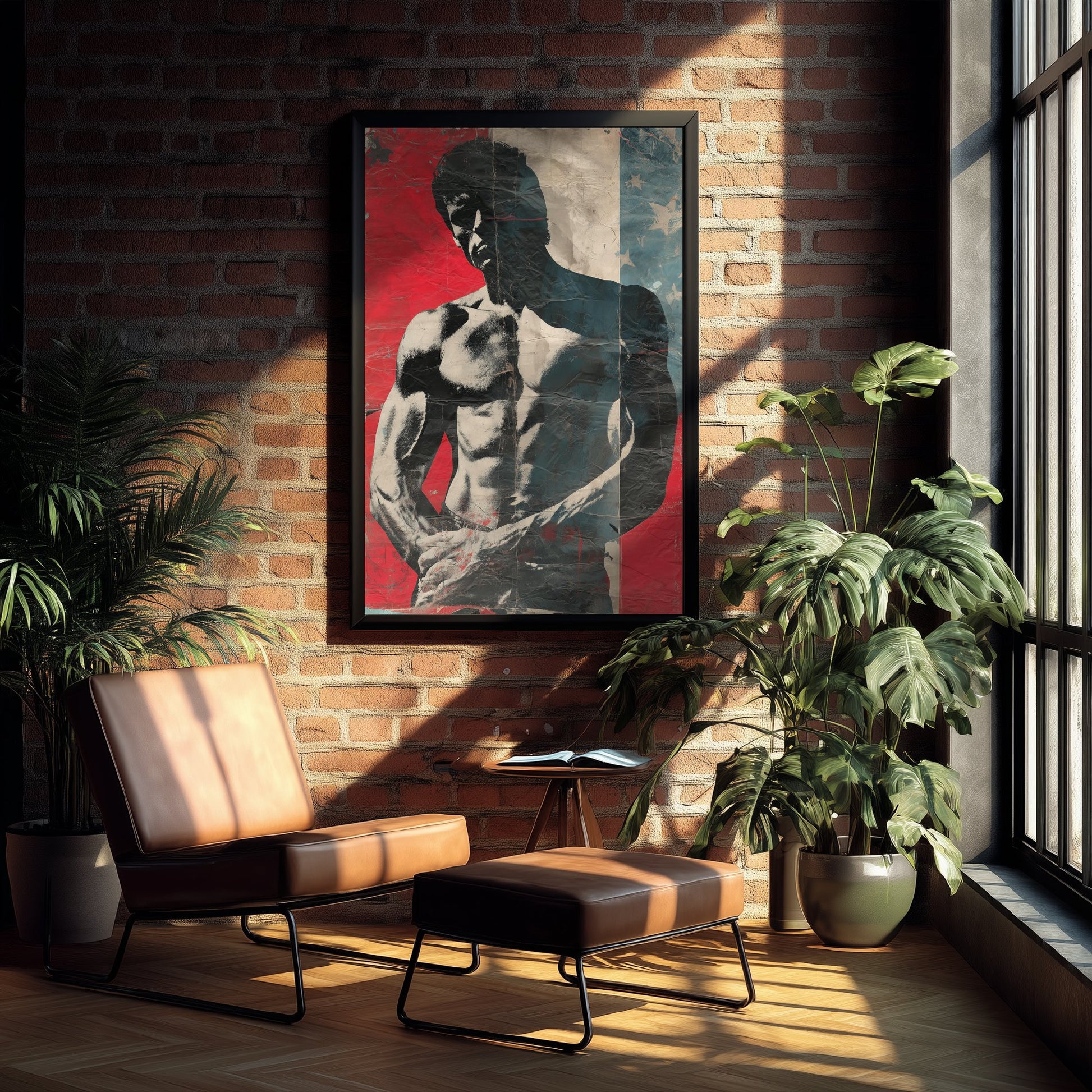 Vintage Bodybuilder Art Print - Muscular Male Physique Poster - Retro Americana Fitness Illustration - Gym Wall Art V2 2/3