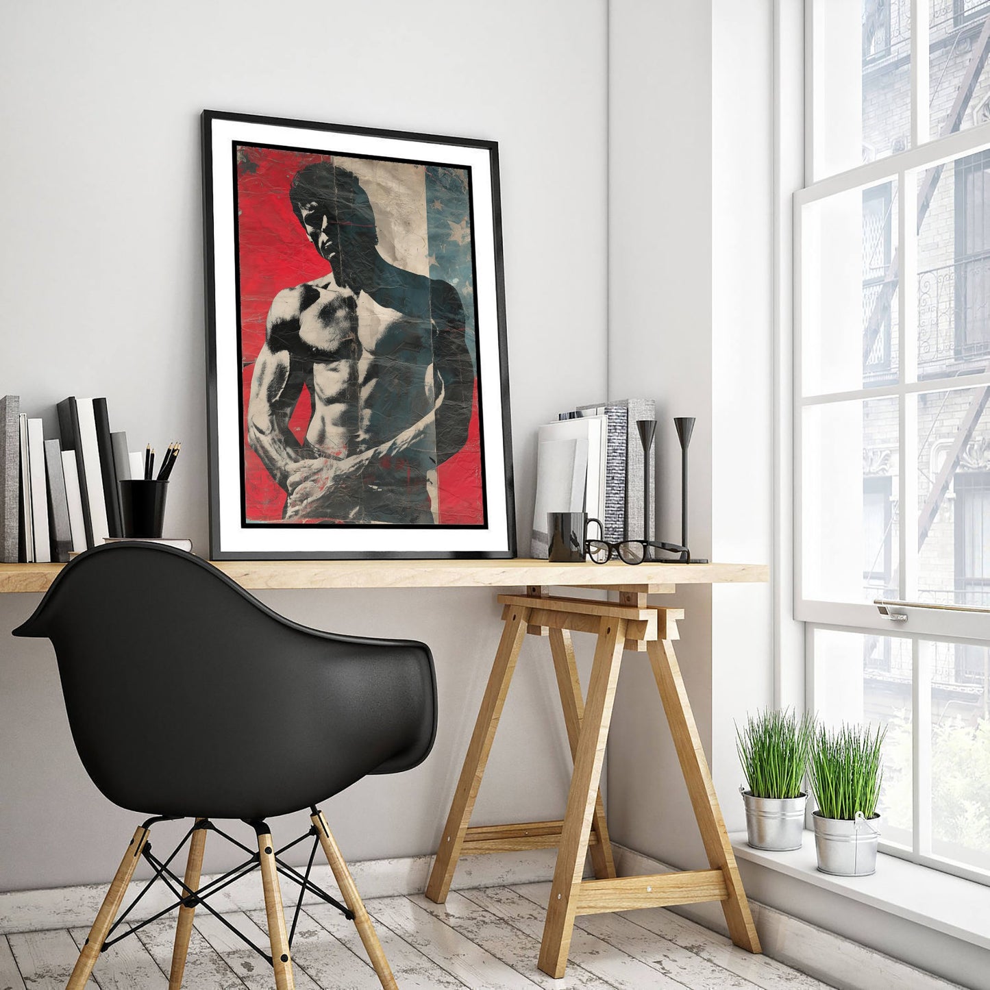 Vintage Bodybuilder Art Print - Muscular Male Physique Poster - Retro Americana Fitness Illustration - Gym Wall Art V2 2/3