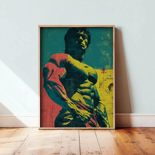Vintage Bodybuilder Art Print - Muscular Male Physique Poster - Bold Pop Art Fitness Illustration - Gym Wall Art V2 3/3