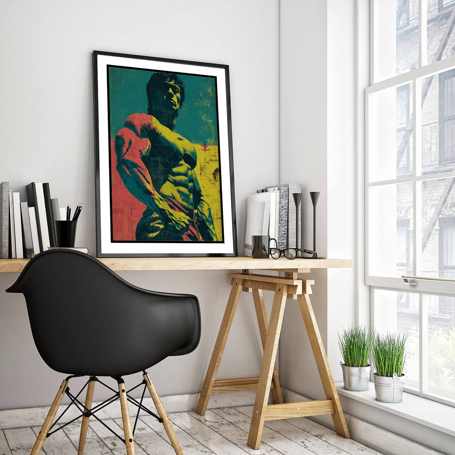 Vintage Bodybuilder Art Print - Muscular Male Physique Poster - Bold Pop Art Fitness Illustration - Gym Wall Art V2 3/3