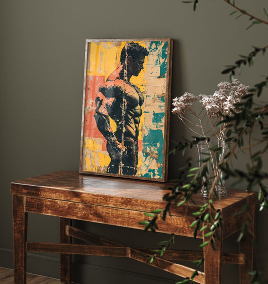 Vintage Bodybuilder Print - Muscular Male Physique Poster - Distressed Pop Art Fitness Illustration - Gym Wall Art V3 1/3