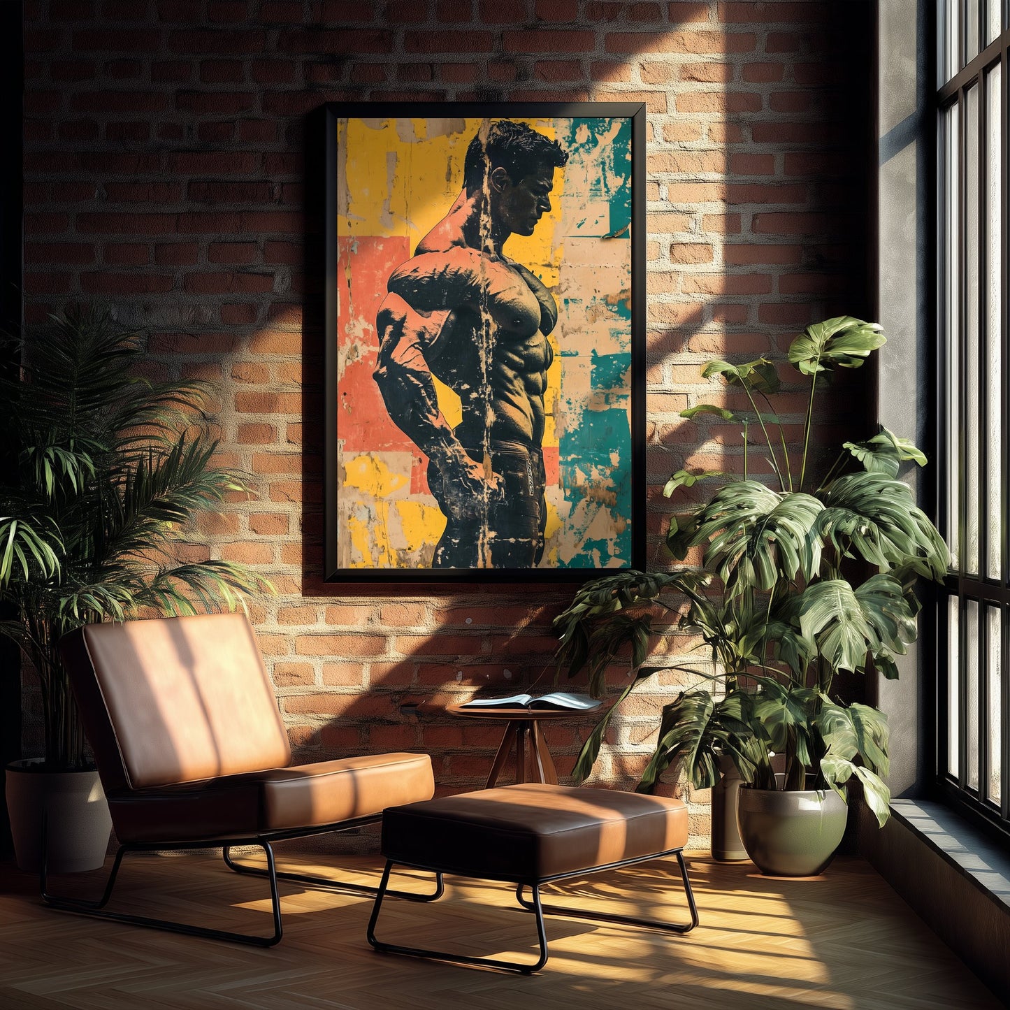 Vintage Bodybuilder Print - Muscular Male Physique Poster - Distressed Pop Art Fitness Illustration - Gym Wall Art V3 1/3