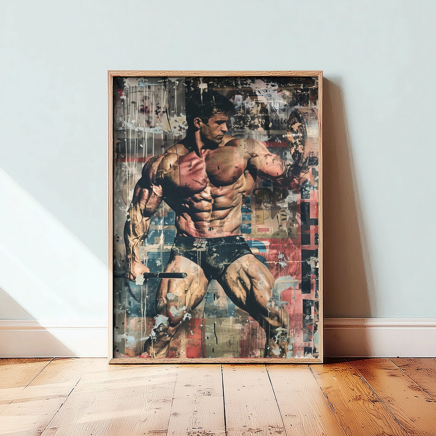 Vintage Bodybuilder Print - Muscular Male Physique Poster - Grunge Pop Art Fitness Illustration - Gym Wall Art V3 2/3