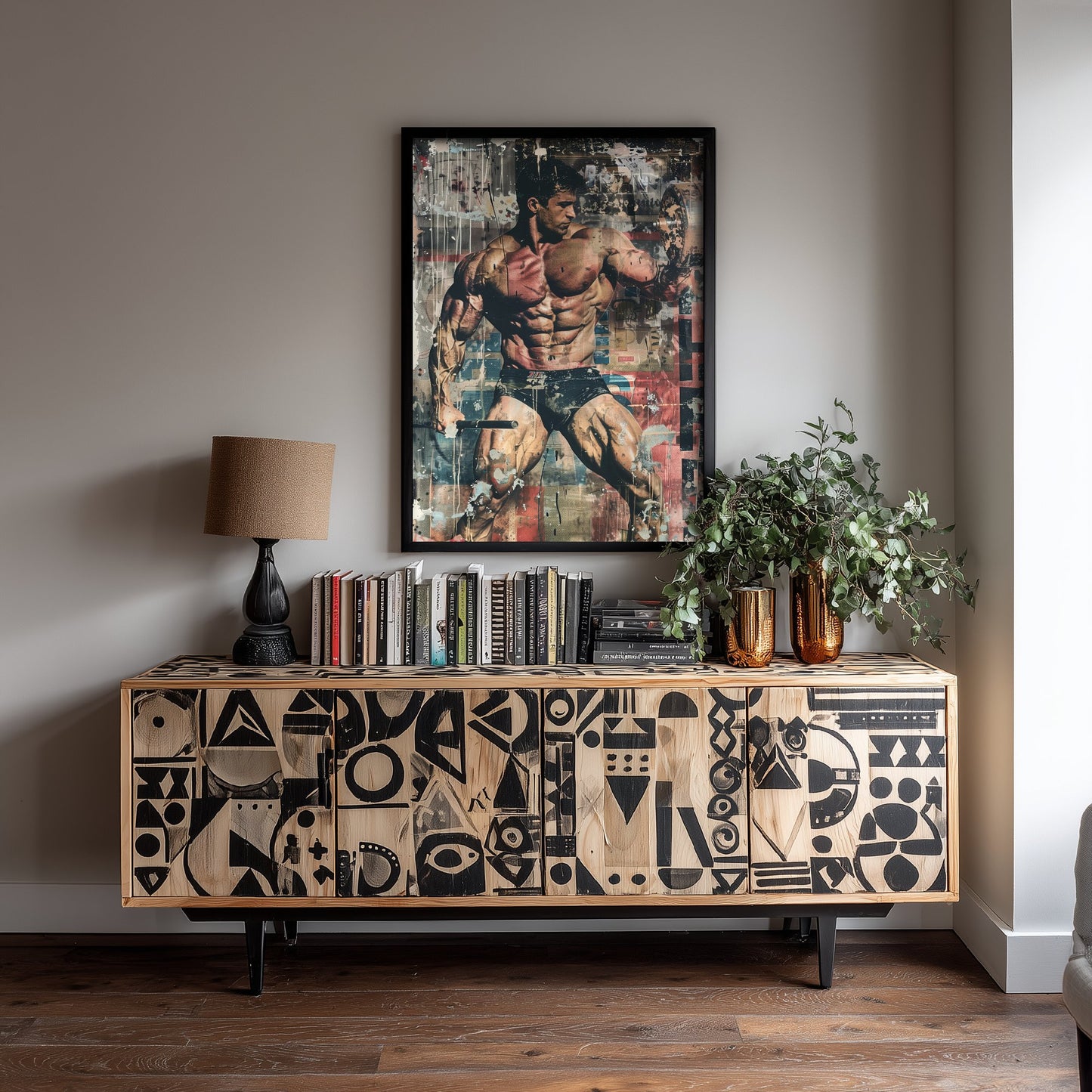 Vintage Bodybuilder Print - Muscular Male Physique Poster - Grunge Pop Art Fitness Illustration - Gym Wall Art V3 2/3