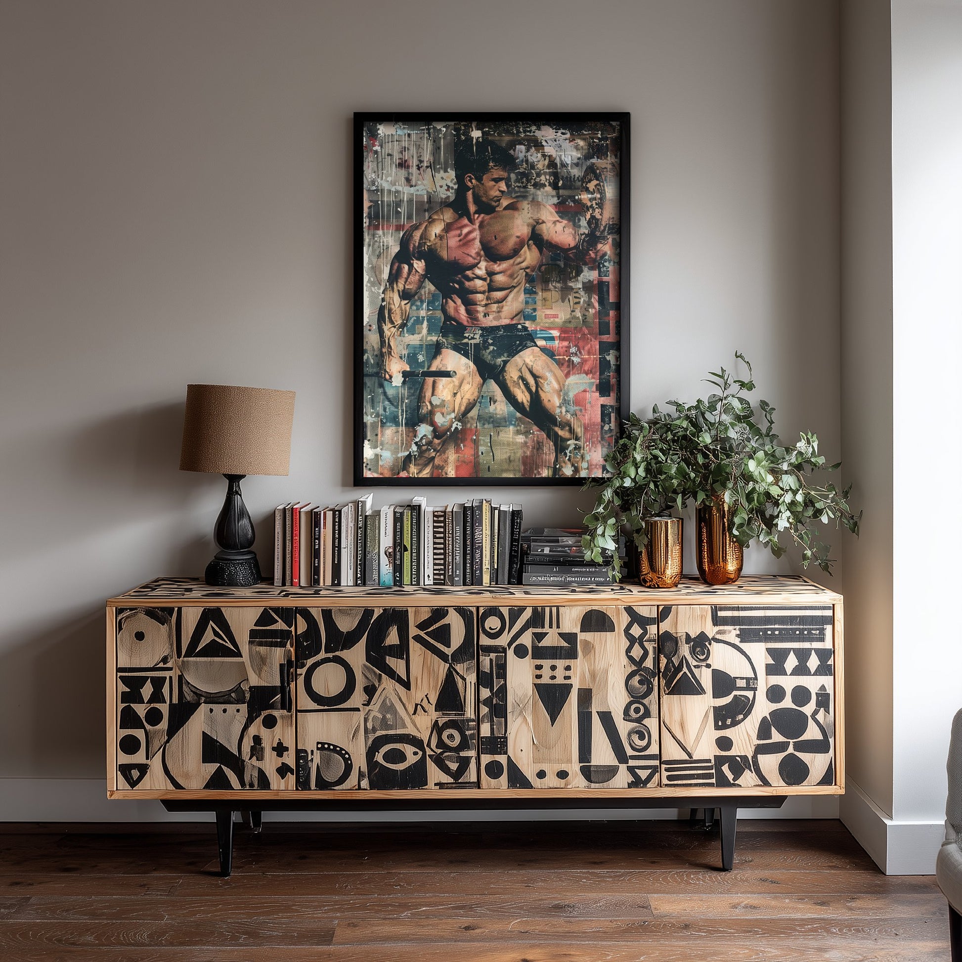 Vintage Bodybuilder Print - Muscular Male Physique Poster - Grunge Pop Art Fitness Illustration - Gym Wall Art V3 2/3