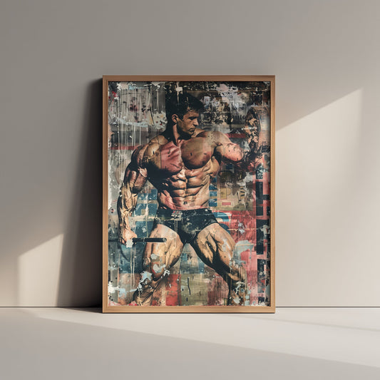 Vintage Bodybuilder Print - Muscular Male Physique Poster - Grunge Pop Art Fitness Illustration - Gym Wall Art V3 2/3