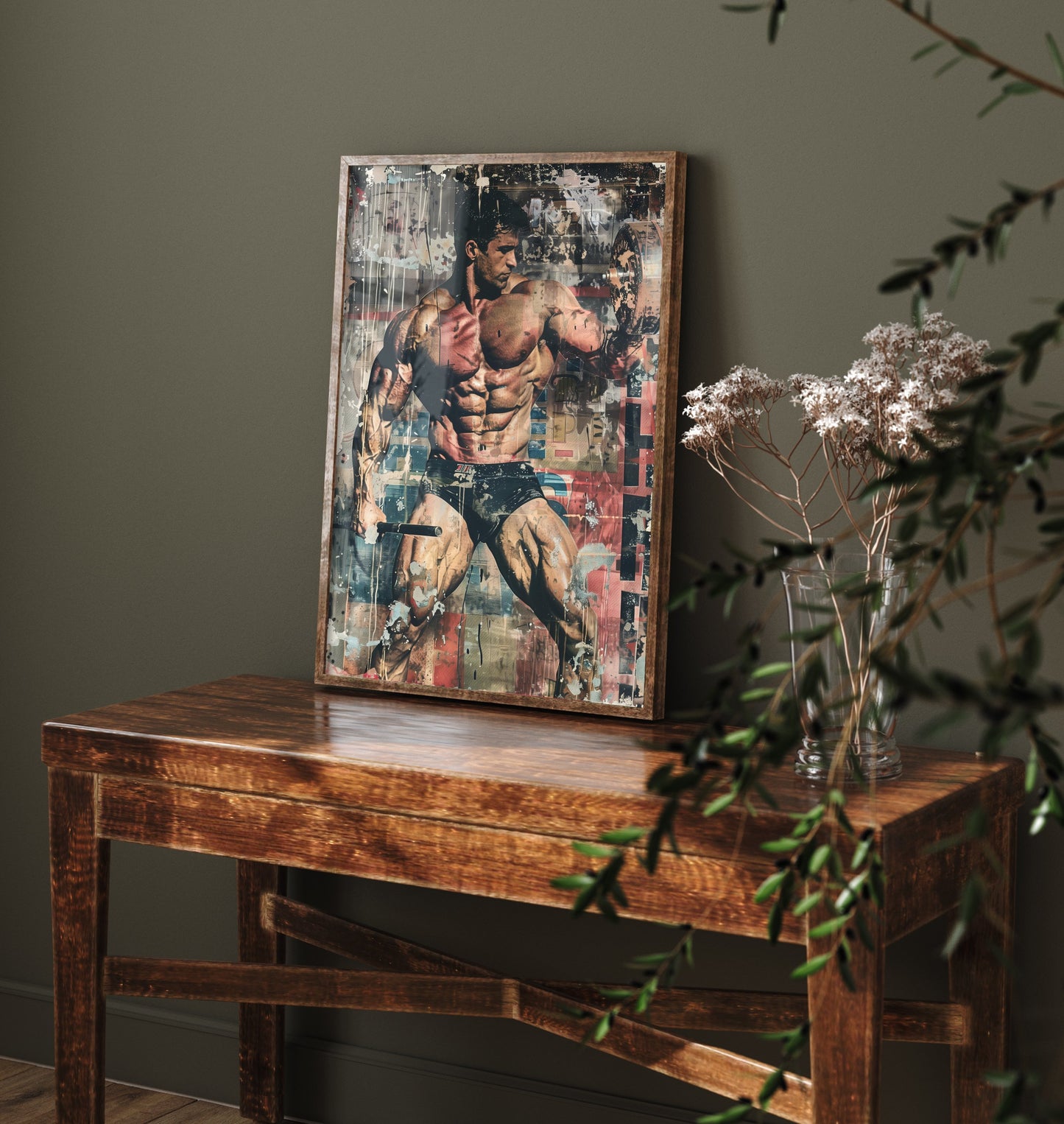 Vintage Bodybuilder Print - Muscular Male Physique Poster - Grunge Pop Art Fitness Illustration - Gym Wall Art V3 2/3