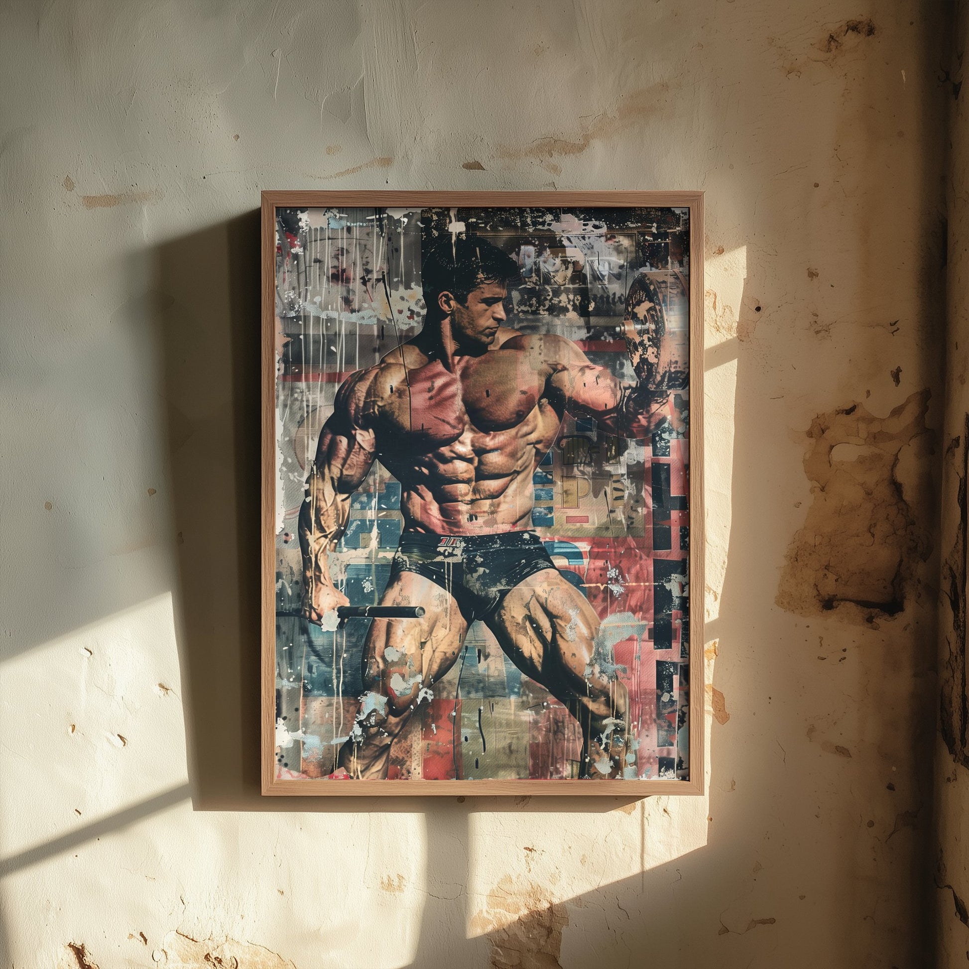 Vintage Bodybuilder Print - Muscular Male Physique Poster - Grunge Pop Art Fitness Illustration - Gym Wall Art V3 2/3