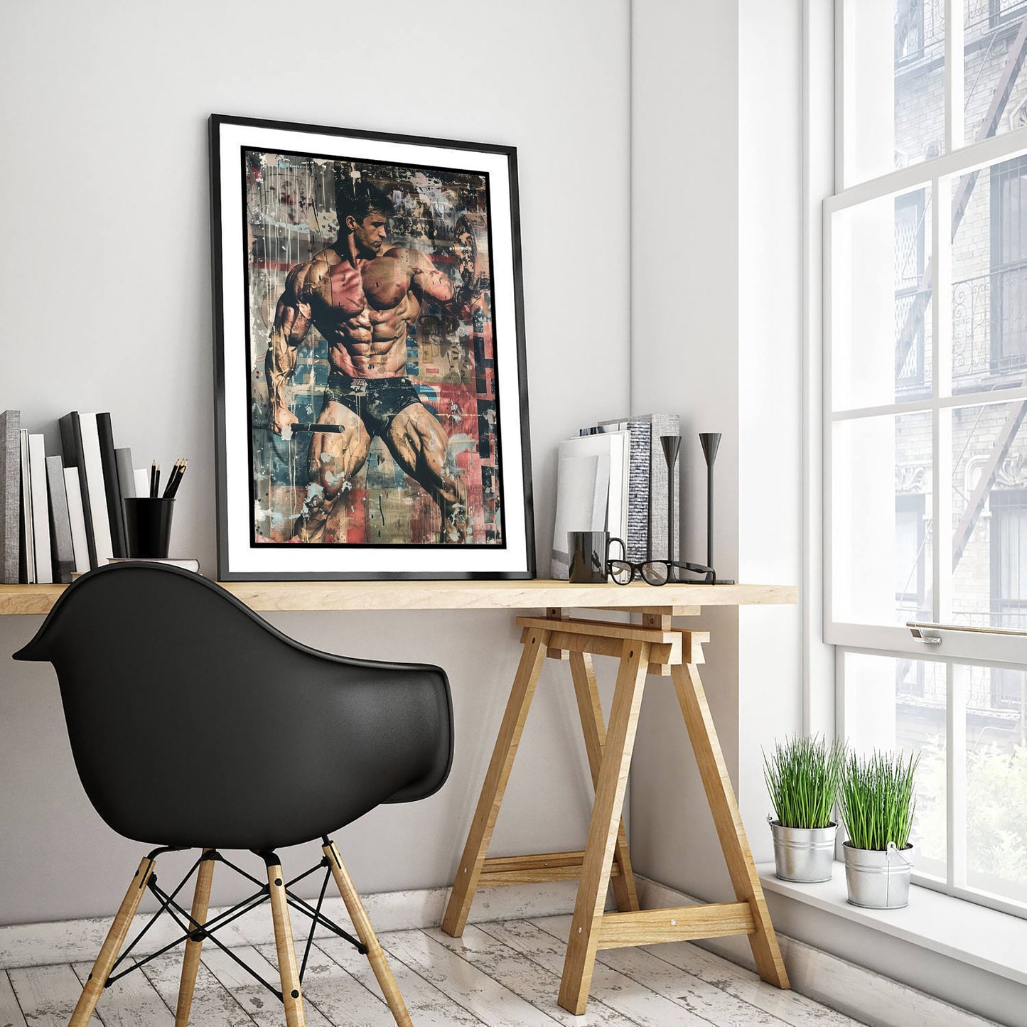 Vintage Bodybuilder Print - Muscular Male Physique Poster - Grunge Pop Art Fitness Illustration - Gym Wall Art V3 2/3