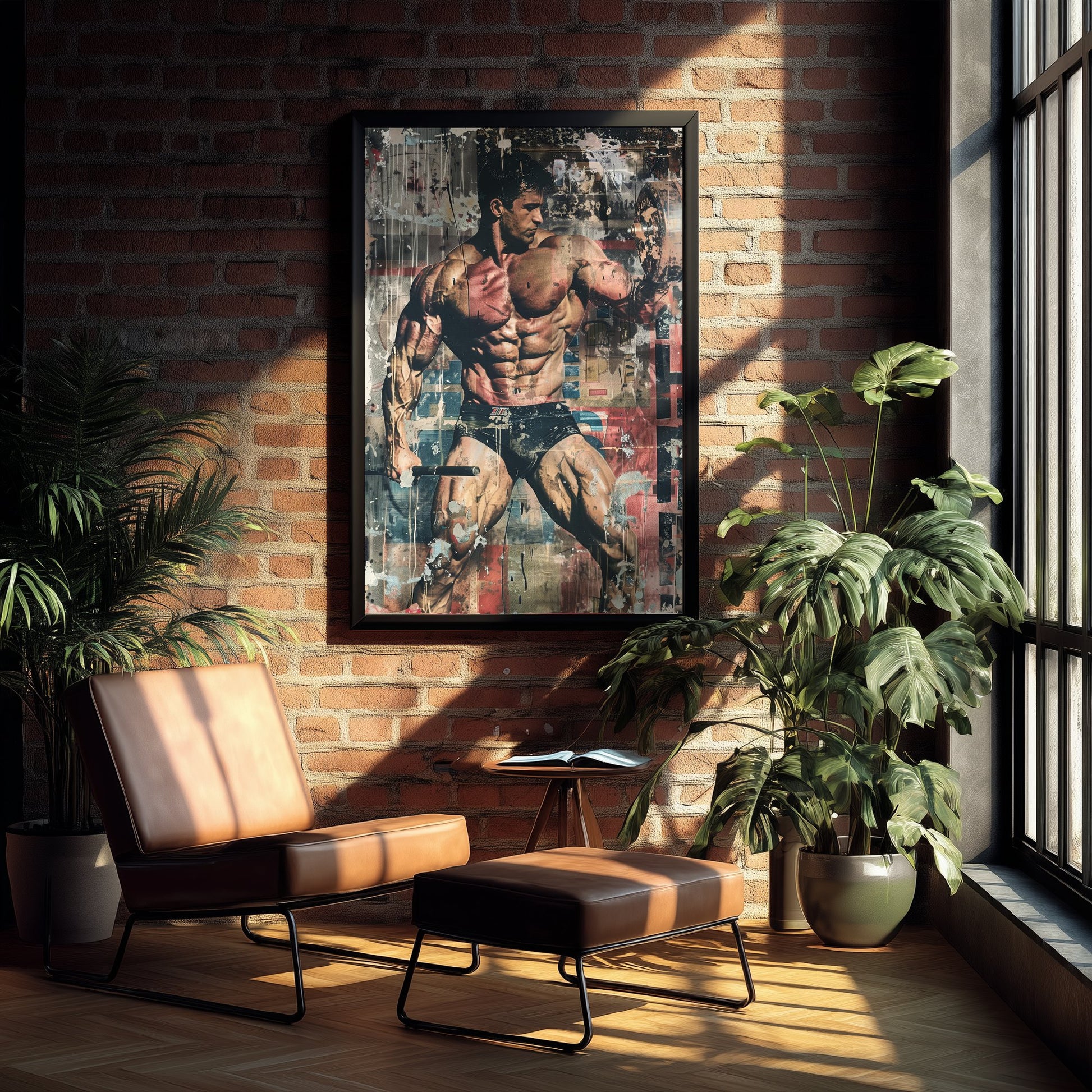Vintage Bodybuilder Print - Muscular Male Physique Poster - Grunge Pop Art Fitness Illustration - Gym Wall Art V3 2/3
