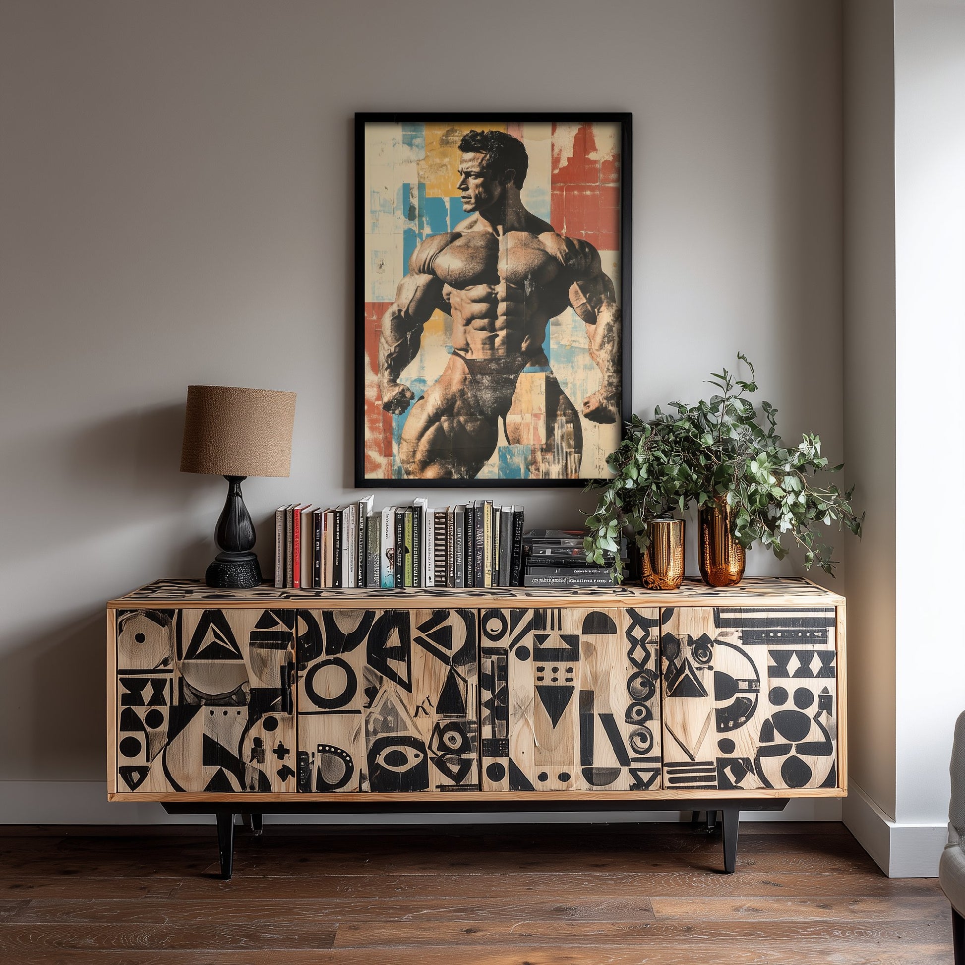 Vintage Bodybuilder Print - Muscular Male Physique Poster - Bold Retro Fitness Illustration - Gym Wall Art V3 3/3