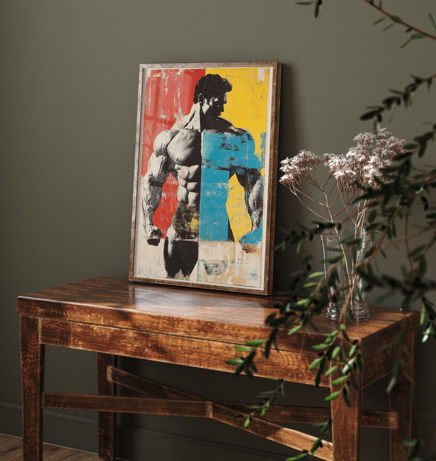 Retro Bodybuilder Art Print - Muscular Male Physique Poster - Vintage Pop Art Fitness Illustration - Gym Wall Art V4 1/3