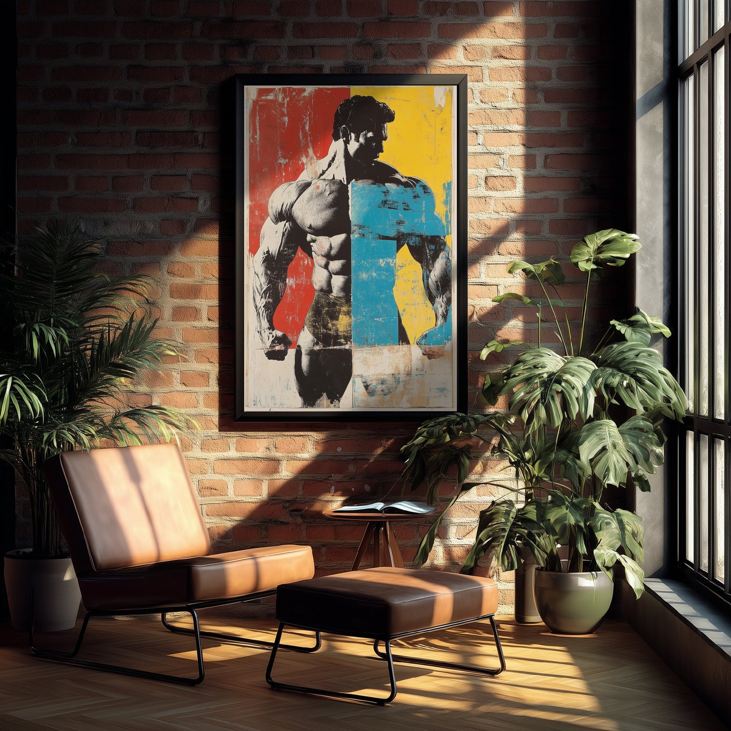 Retro Bodybuilder Art Print - Muscular Male Physique Poster - Vintage Pop Art Fitness Illustration - Gym Wall Art V4 1/3