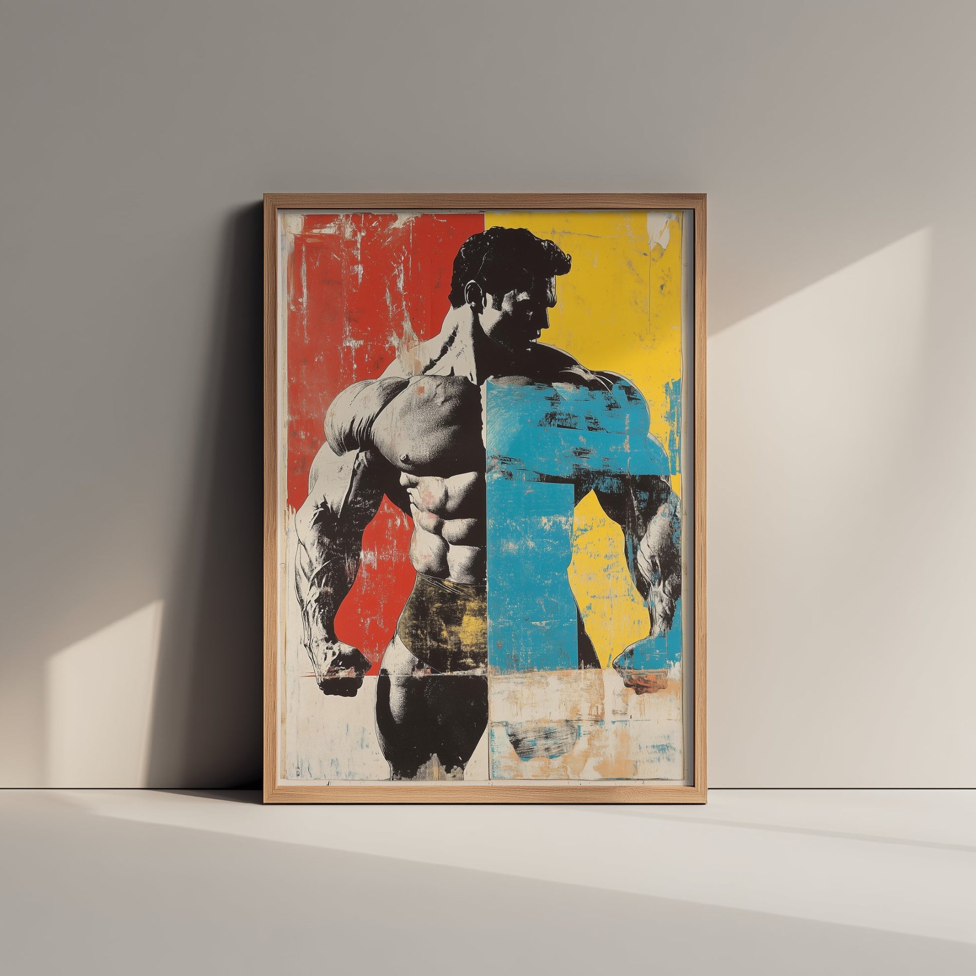 Retro Bodybuilder Art Print - Muscular Male Physique Poster - Vintage Pop Art Fitness Illustration - Gym Wall Art V4 1/3