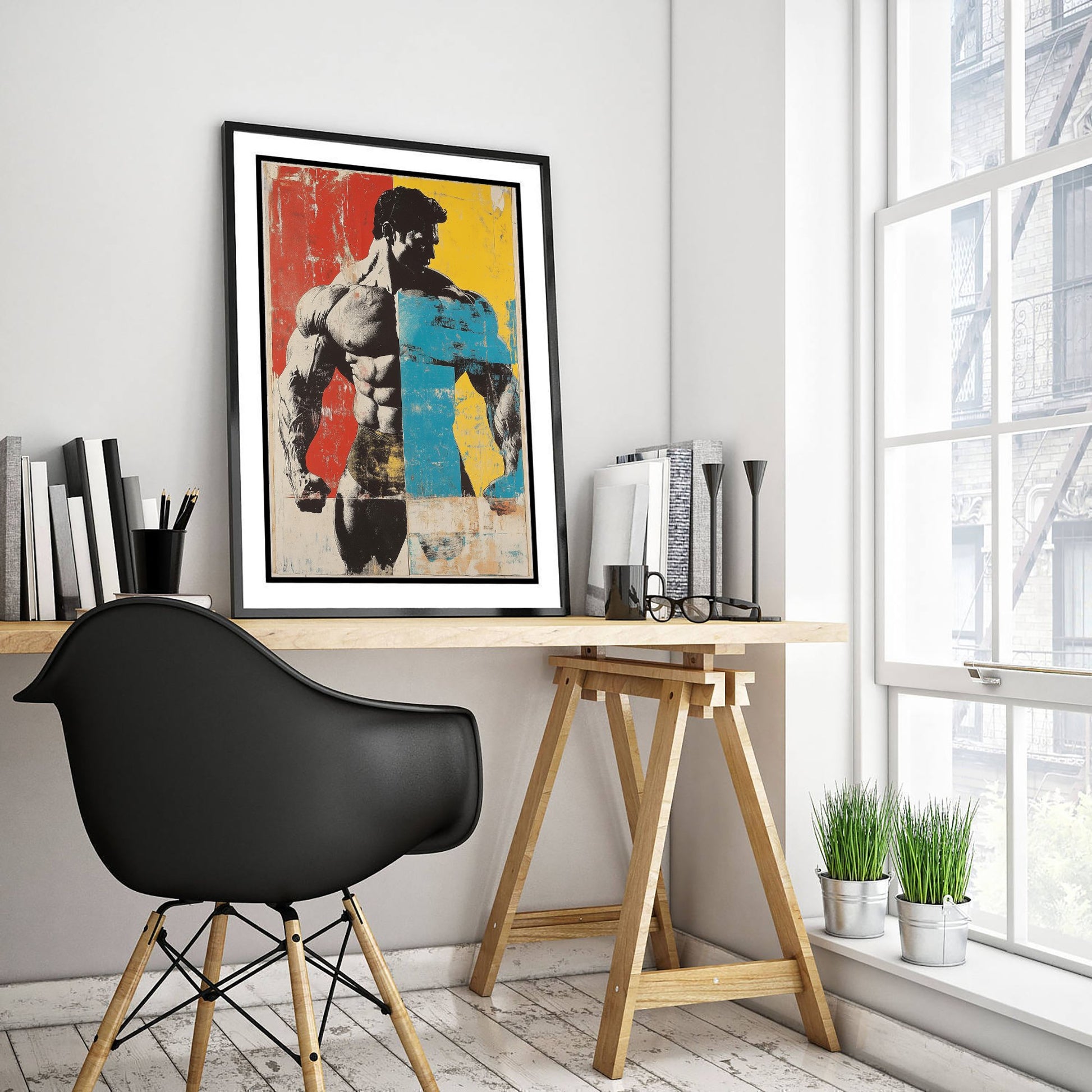 Retro Bodybuilder Art Print - Muscular Male Physique Poster - Vintage Pop Art Fitness Illustration - Gym Wall Art V4 1/3