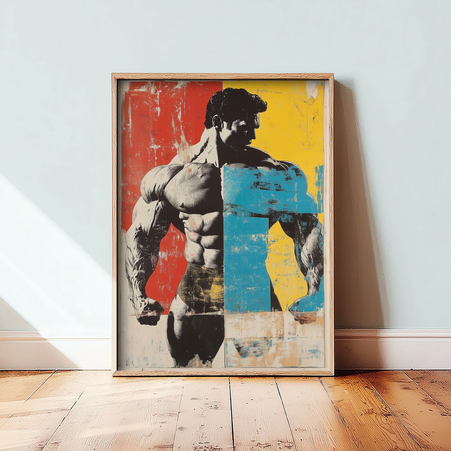 Retro Bodybuilder Art Print - Muscular Male Physique Poster - Vintage Pop Art Fitness Illustration - Gym Wall Art V4 1/3