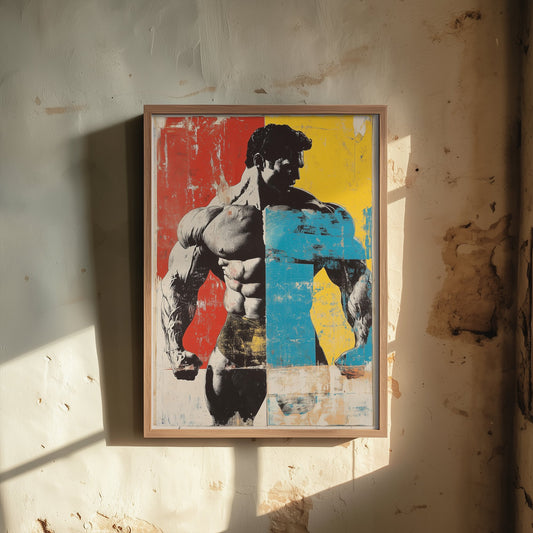 Retro Bodybuilder Art Print - Muscular Male Physique Poster - Vintage Pop Art Fitness Illustration - Gym Wall Art V4 1/3