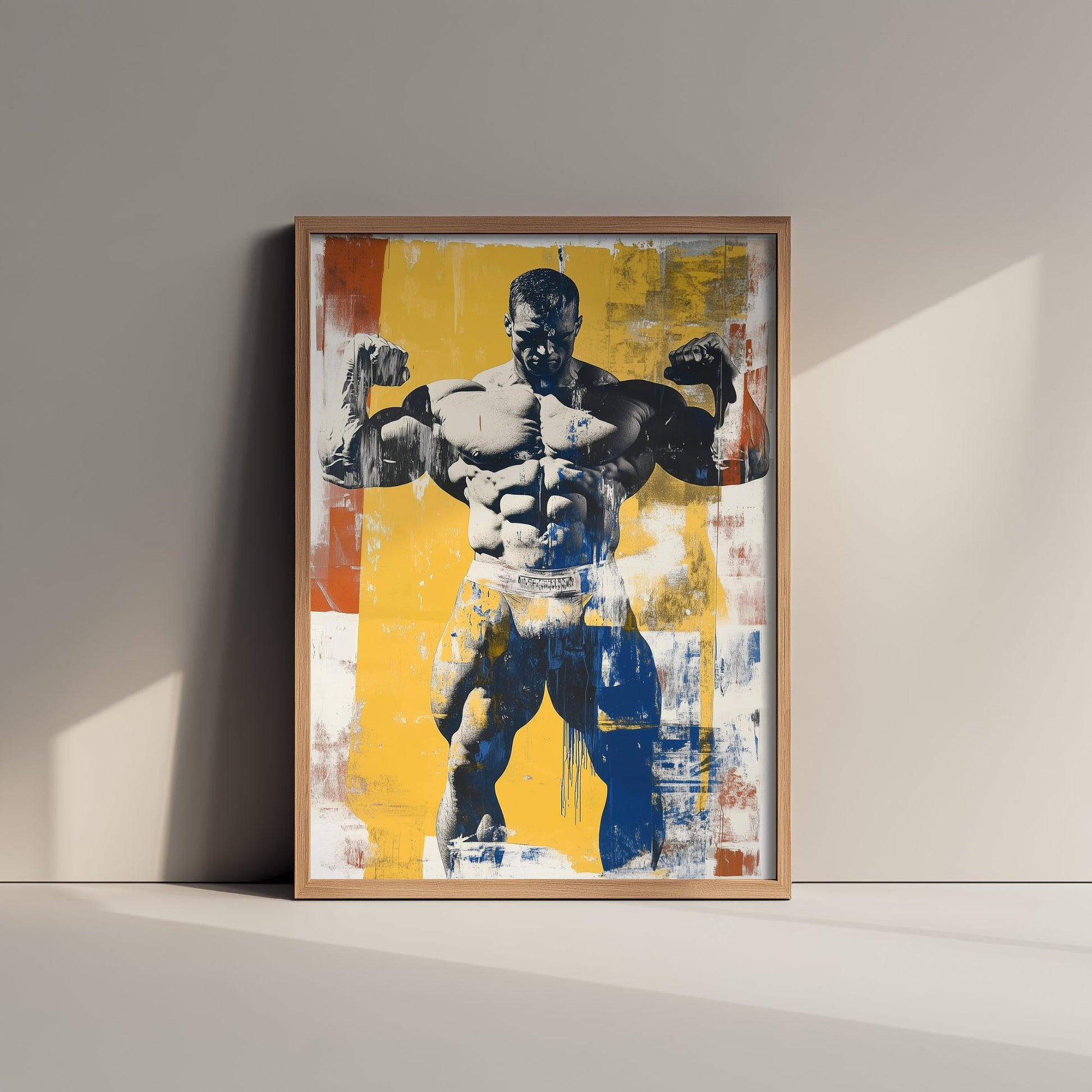 Retro Bodybuilder Art Print - Muscular Male Physique Poster - Bold Vintage Fitness Illustration - Gym Wall Art V4 2/3