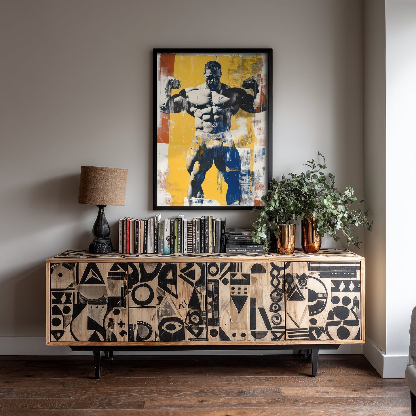 Retro Bodybuilder Art Print - Muscular Male Physique Poster - Bold Vintage Fitness Illustration - Gym Wall Art V4 2/3