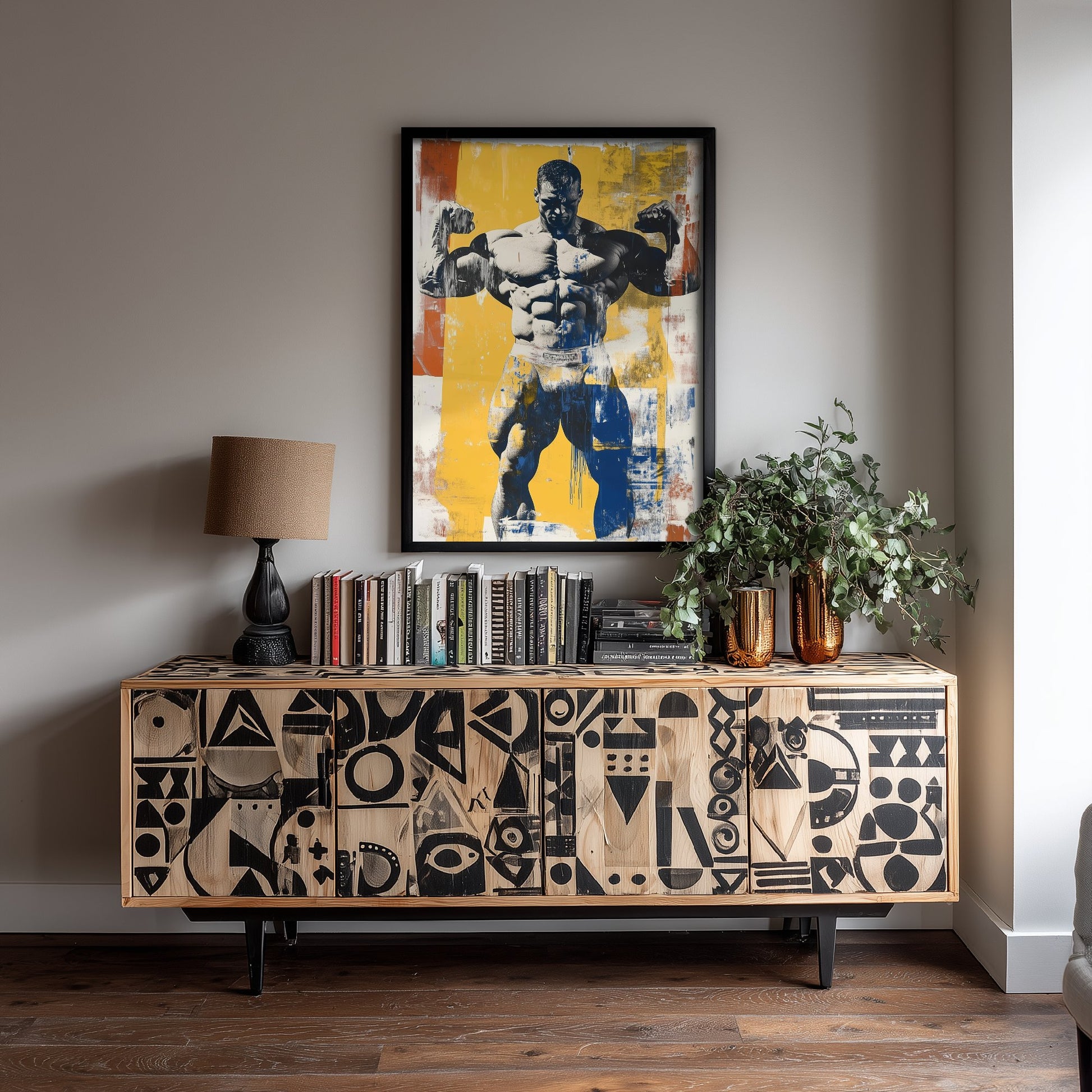 Retro Bodybuilder Art Print - Muscular Male Physique Poster - Bold Vintage Fitness Illustration - Gym Wall Art V4 2/3