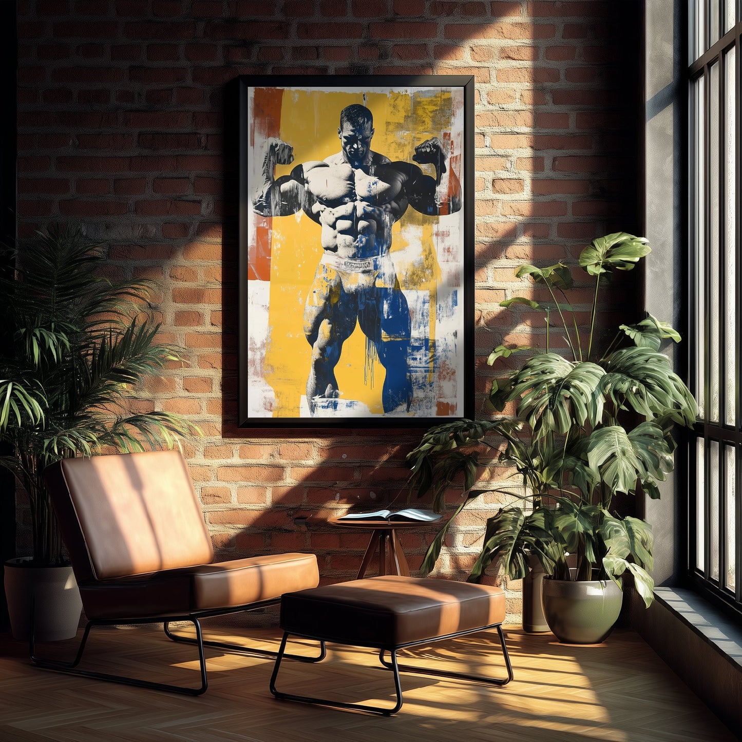 Retro Bodybuilder Art Print - Muscular Male Physique Poster - Bold Vintage Fitness Illustration - Gym Wall Art V4 2/3