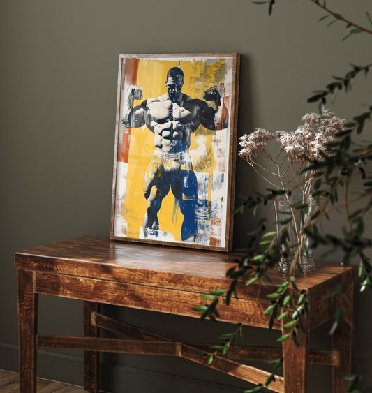 Retro Bodybuilder Art Print - Muscular Male Physique Poster - Bold Vintage Fitness Illustration - Gym Wall Art V4 2/3
