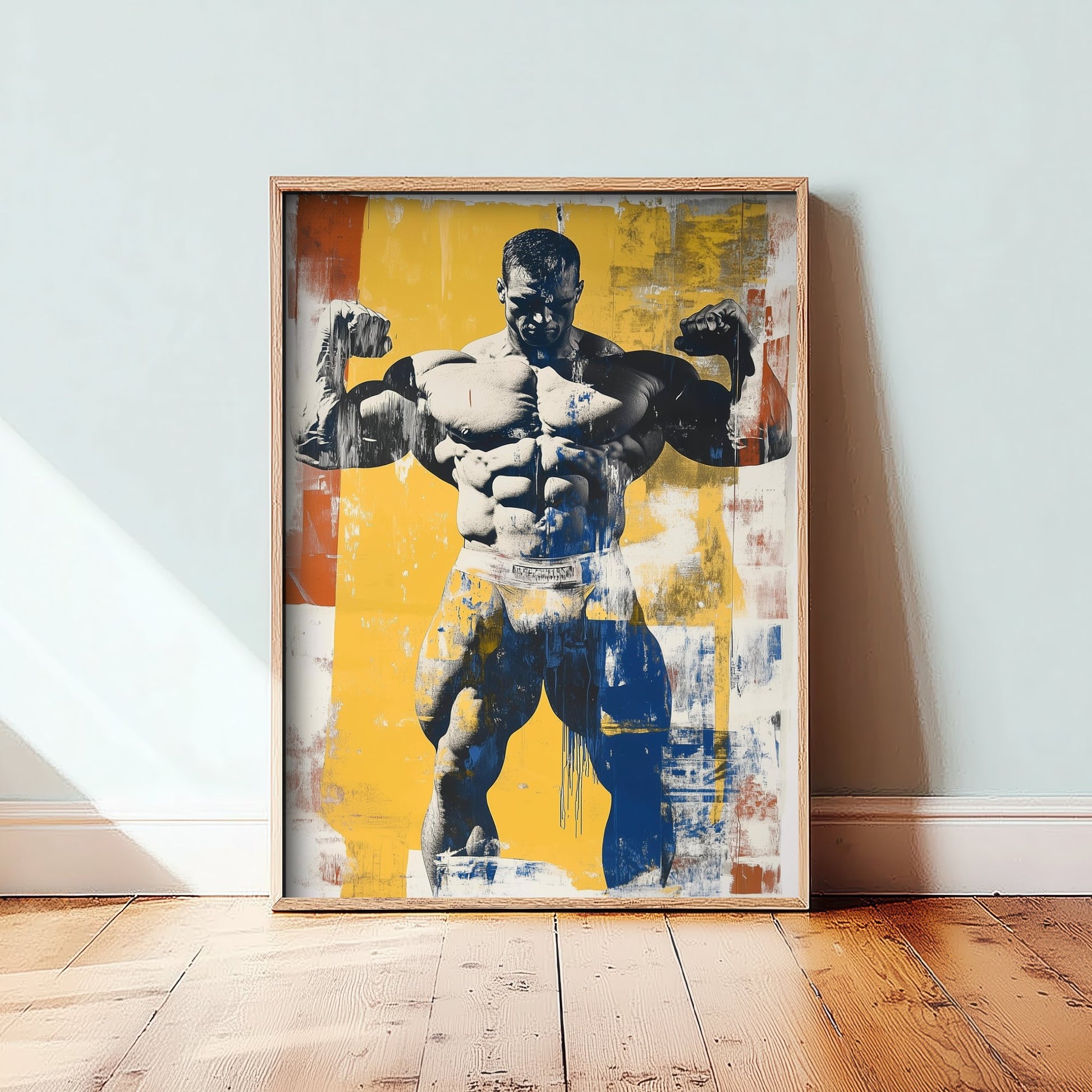 Retro Bodybuilder Art Print - Muscular Male Physique Poster - Bold Vintage Fitness Illustration - Gym Wall Art V4 2/3