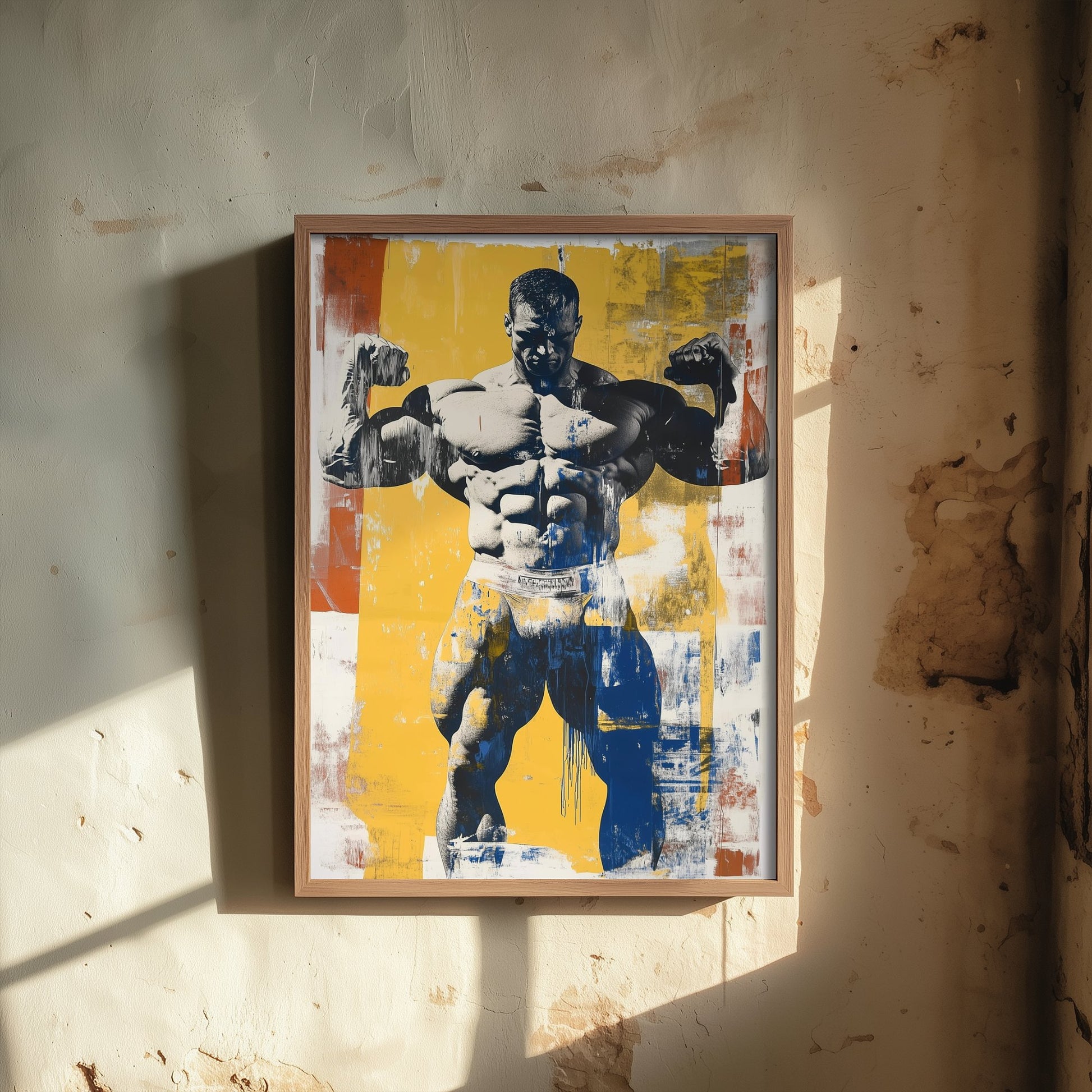 Retro Bodybuilder Art Print - Muscular Male Physique Poster - Bold Vintage Fitness Illustration - Gym Wall Art V4 2/3