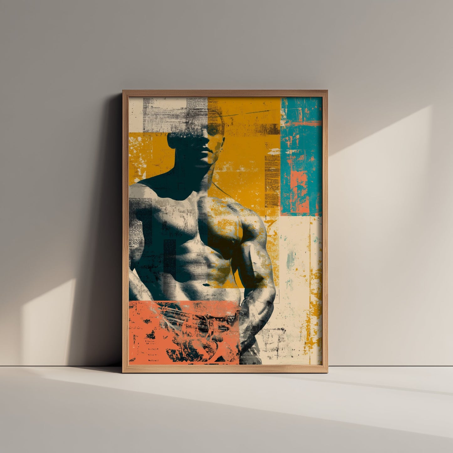 Retro Bodybuilder Art Print - Muscular Male Physique Poster - Distressed Vintage Fitness Illustration - Gym Wall Art V4 3/3