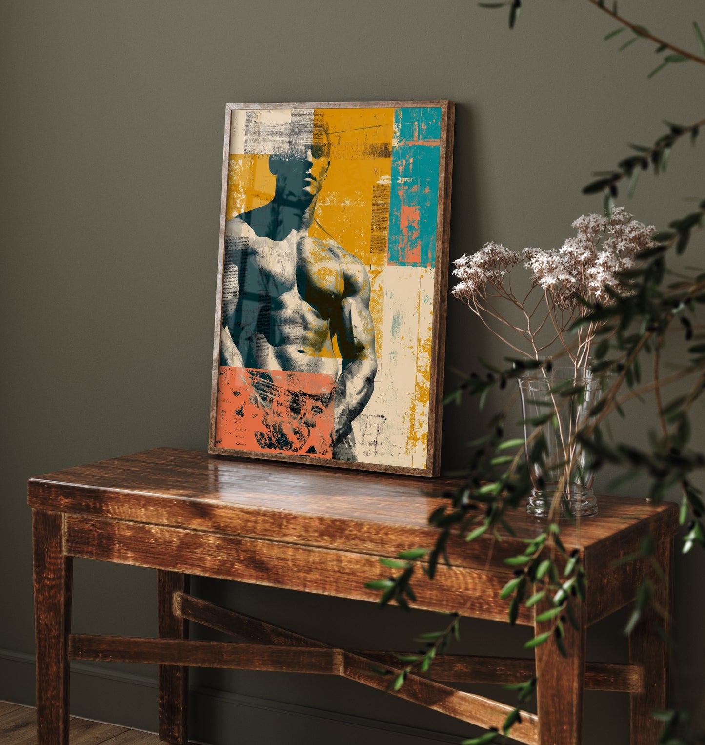 Retro Bodybuilder Art Print - Muscular Male Physique Poster - Distressed Vintage Fitness Illustration - Gym Wall Art V4 3/3