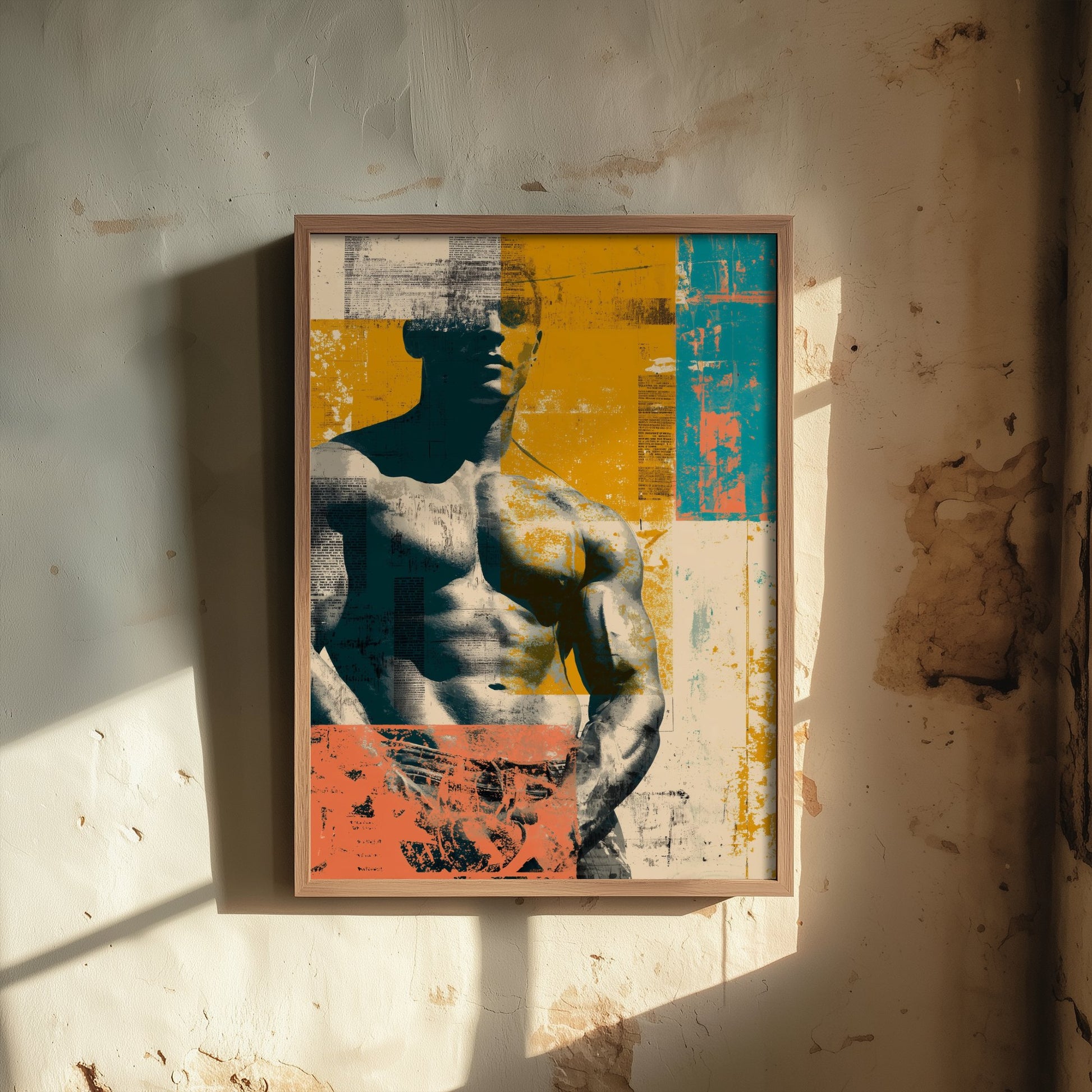 Retro Bodybuilder Art Print - Muscular Male Physique Poster - Distressed Vintage Fitness Illustration - Gym Wall Art V4 3/3