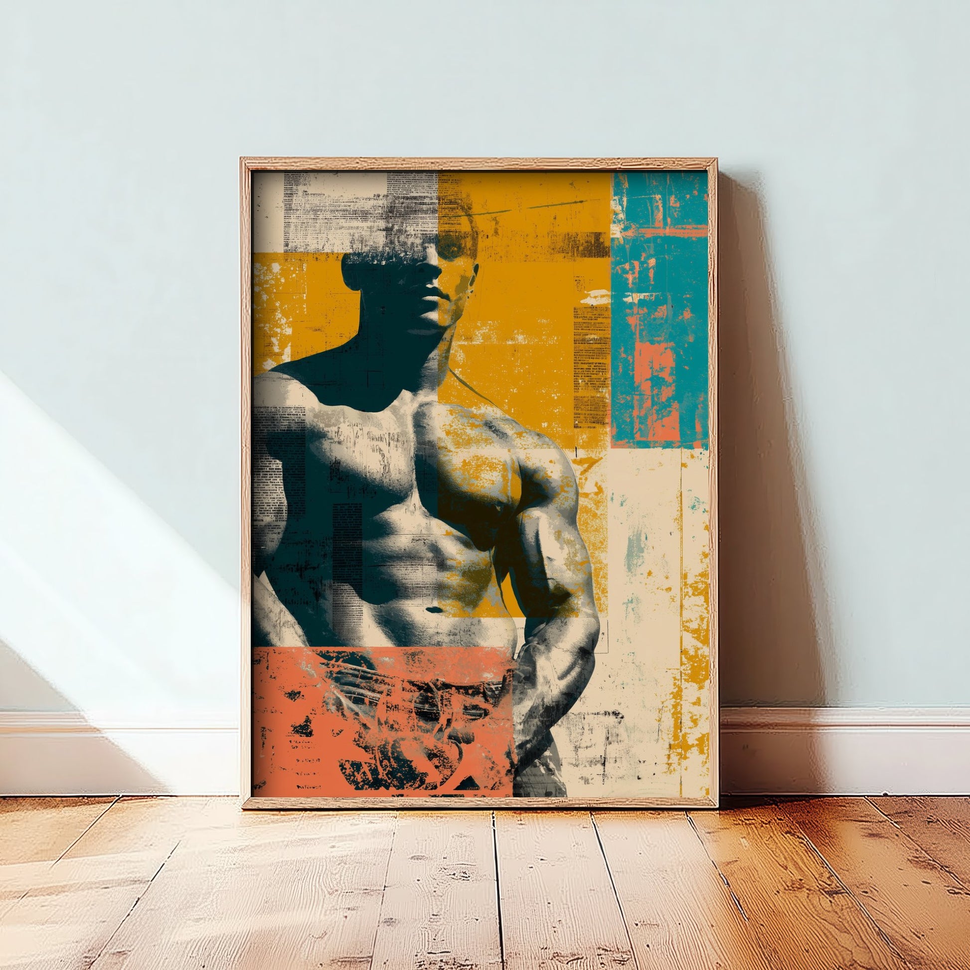 Retro Bodybuilder Art Print - Muscular Male Physique Poster - Distressed Vintage Fitness Illustration - Gym Wall Art V4 3/3
